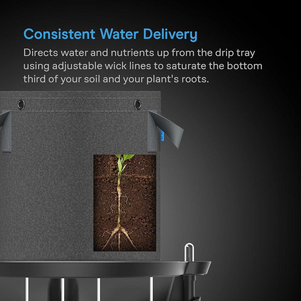 AC Infinity Self-Watering Fabric Pot Base, 4-Pack Auto-Irrigation Water | Water Delivery System with Reservoir Meter
