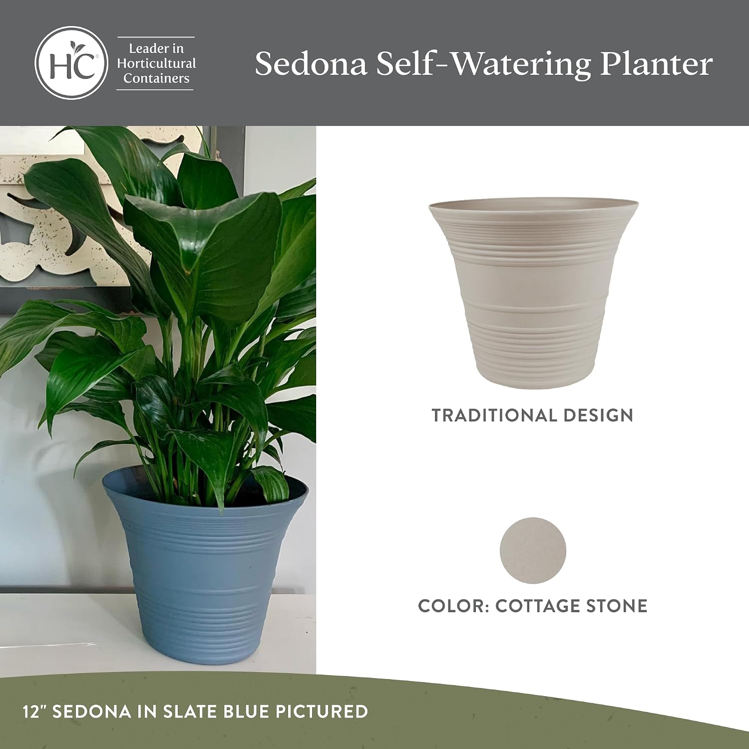 The HC Companies Sedona Round Self-Watering Pot - Lightweight Self Care Planter - Plastic Planter for Herbs & More