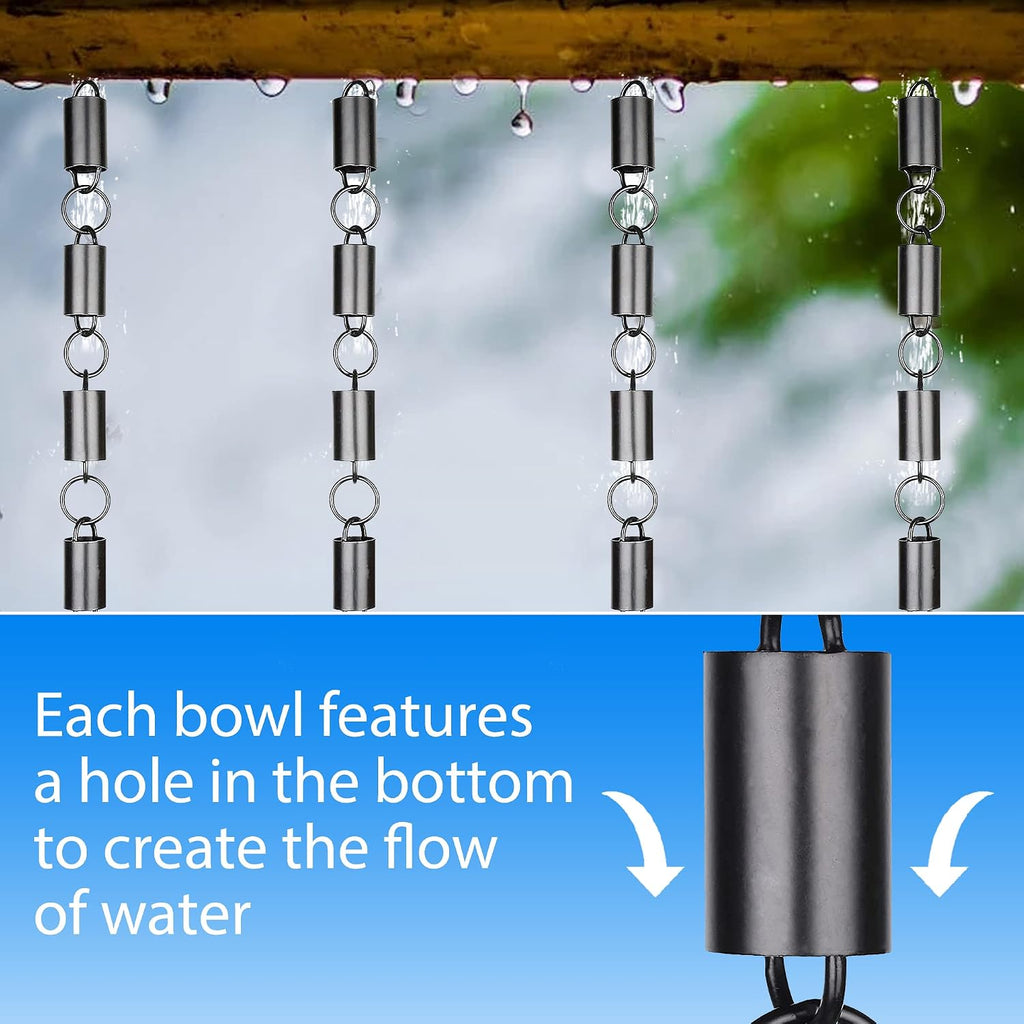 Channel Rain Chains for Gutters 8.5ft Black