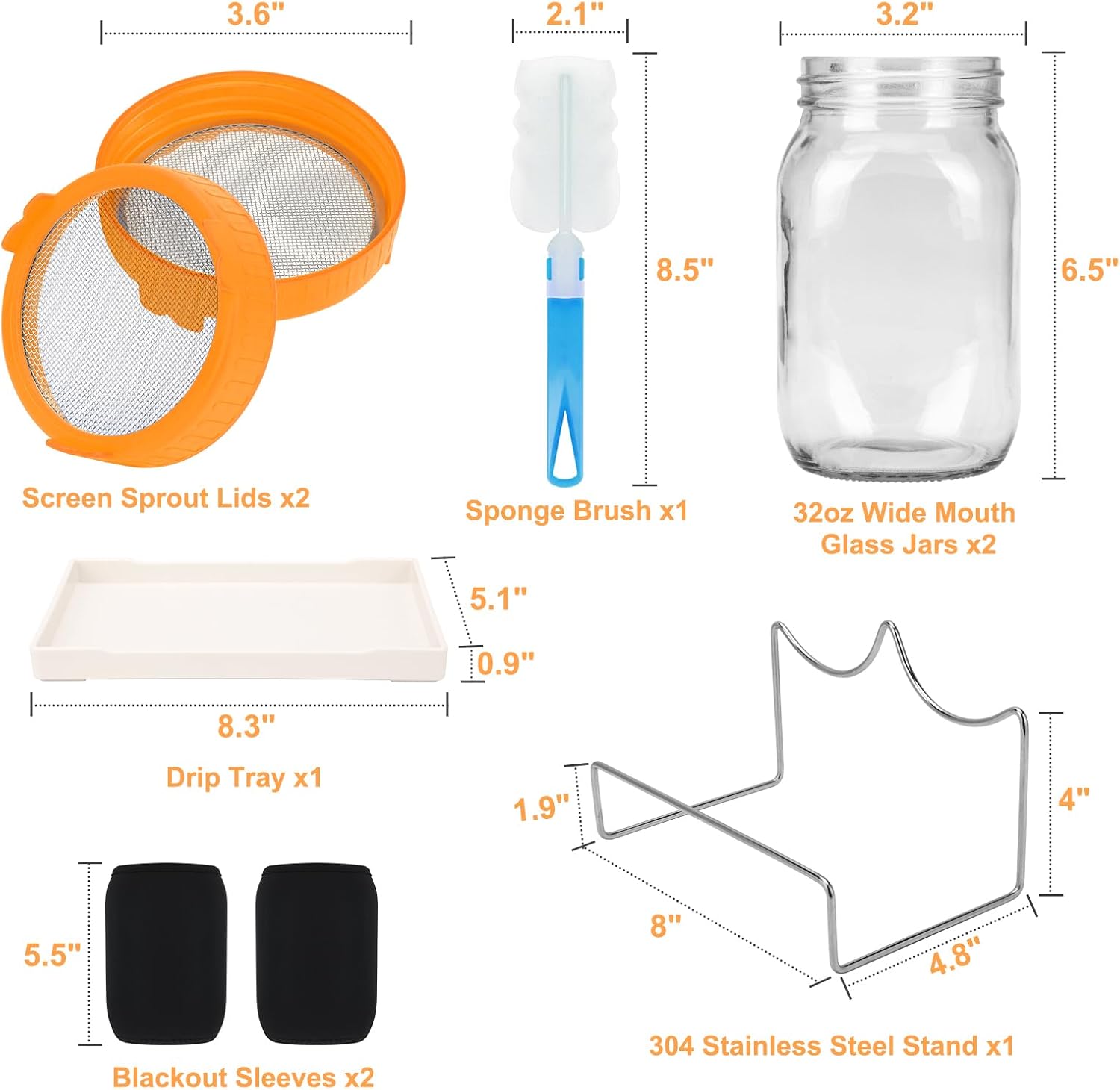Lulonpon Sprouting Kit, 4 Sprouting Jar Kits, Wide Mouth Quart Mason Jars with Stainless Steel Screen Sprout