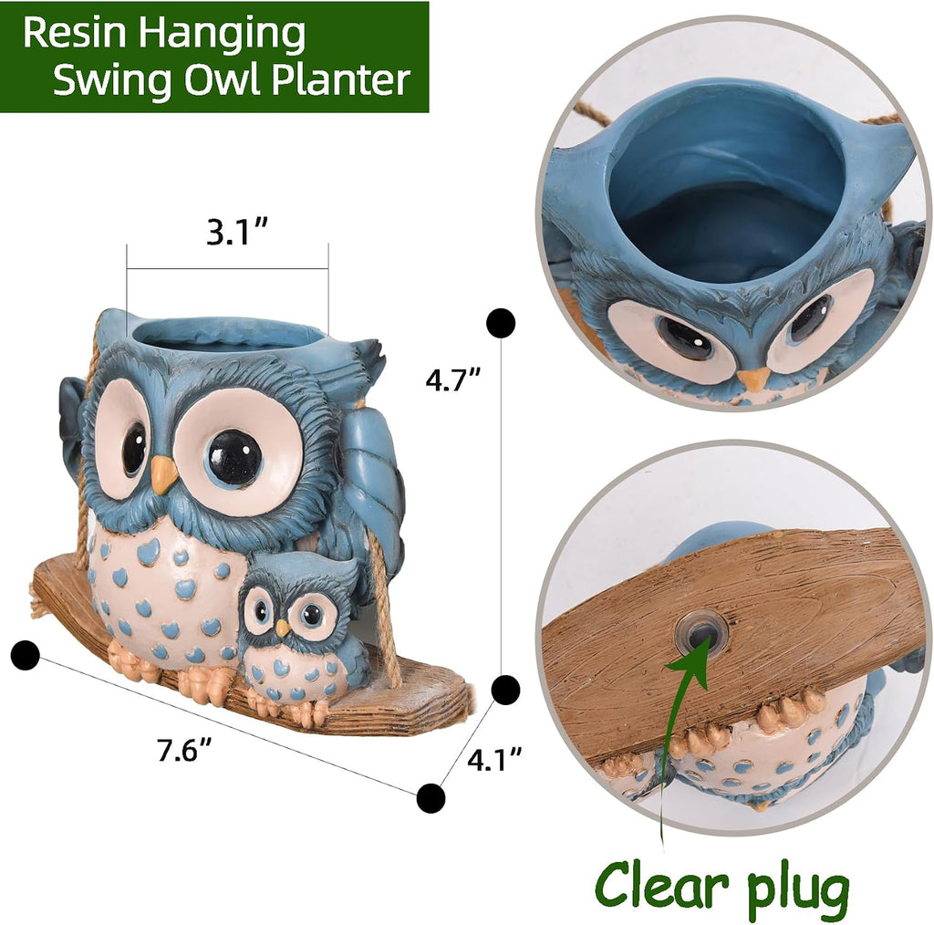 Swing Owl Hanging Planters for Indoor Plants, Cute Small Succulent Pots with Drainage Hole, Unique Resin Plant Hangers