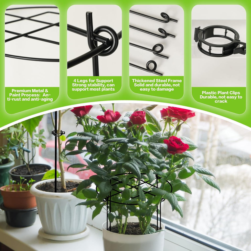 4 Pack Peony Cages and Supports, 11.5" x16" Heavy Duty Metal Plant Support | Rust-Proof Grow Through Flower Cage