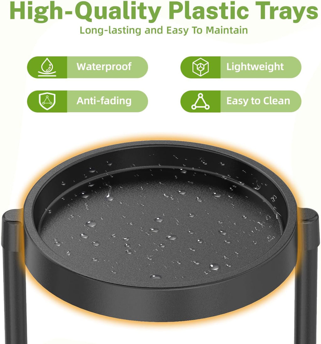 iDavosic.ly 3 Tier Folding Plant Stand Indoor Outdoor, Plastic Tray, Black | Space Saving Tiered Corner Storage Display
