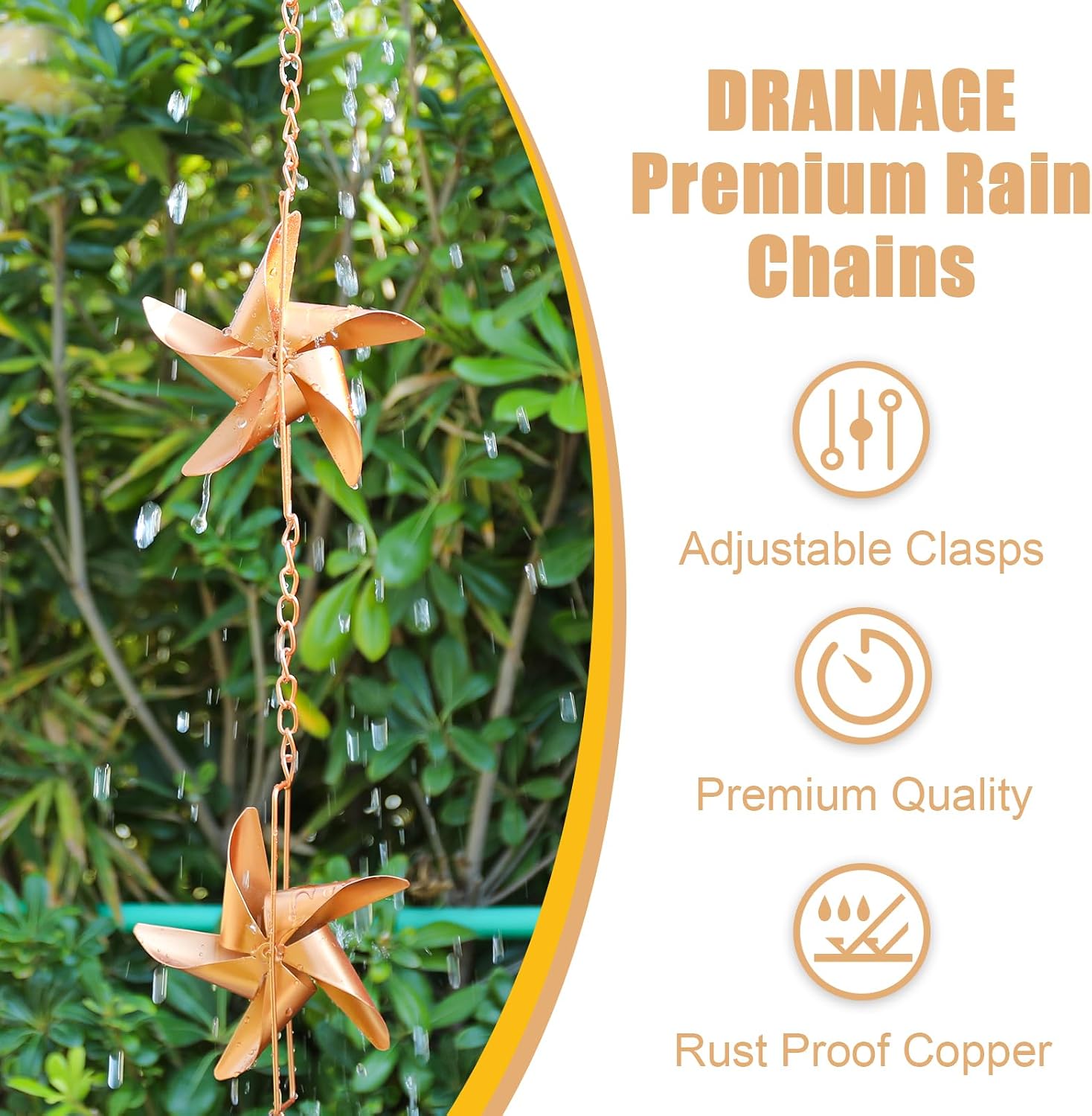 taman 6 FT Rain Chain for Gutters, Adjustable Windmill Rain Catcher Chain | Metal Rain Chain with 6 Cups, Durable