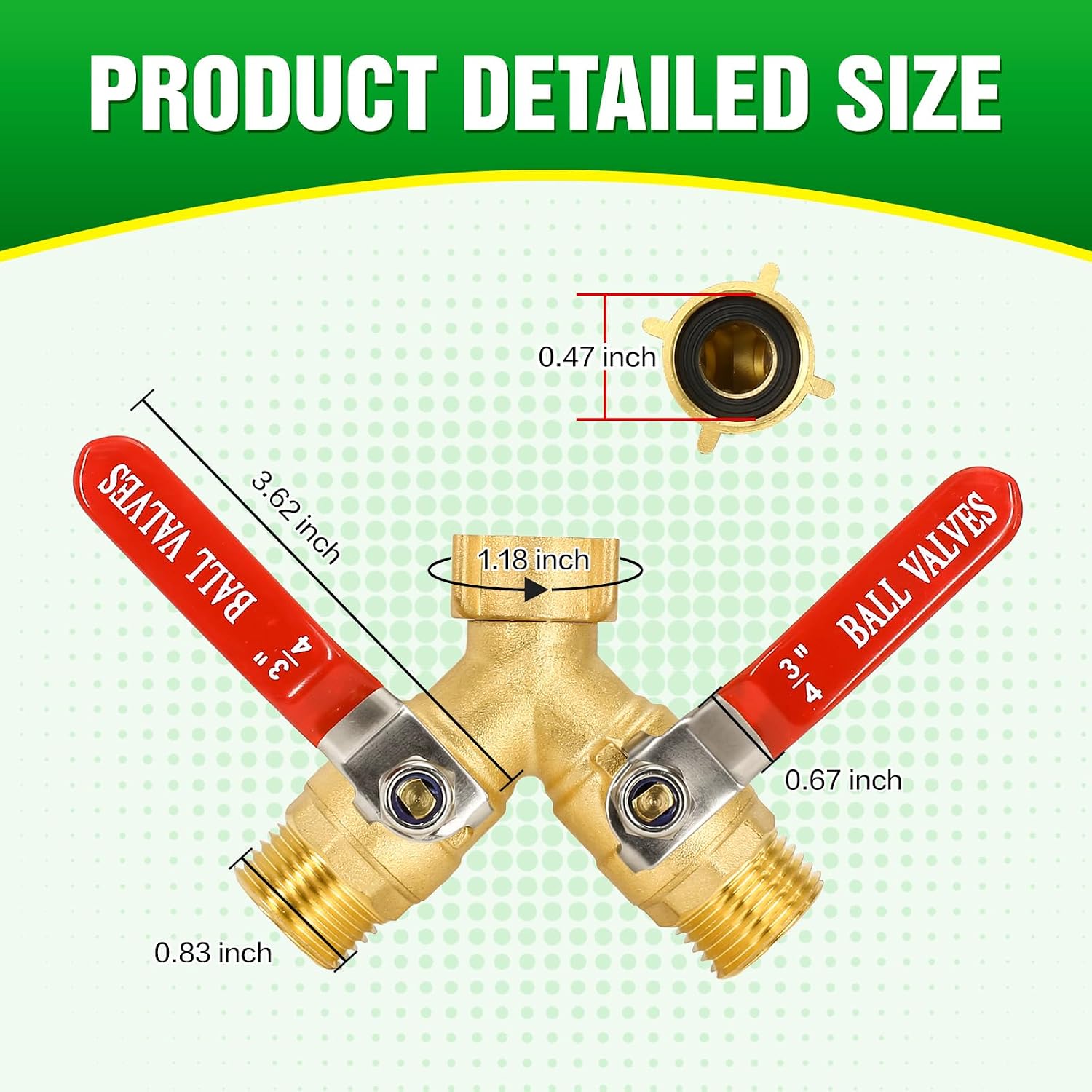 Brass Garden Hose Splitter 2 Way Heavy Duty with Metal Extended Handle | Outdoor Duel Water Hose Splitter, Dual Outdoor