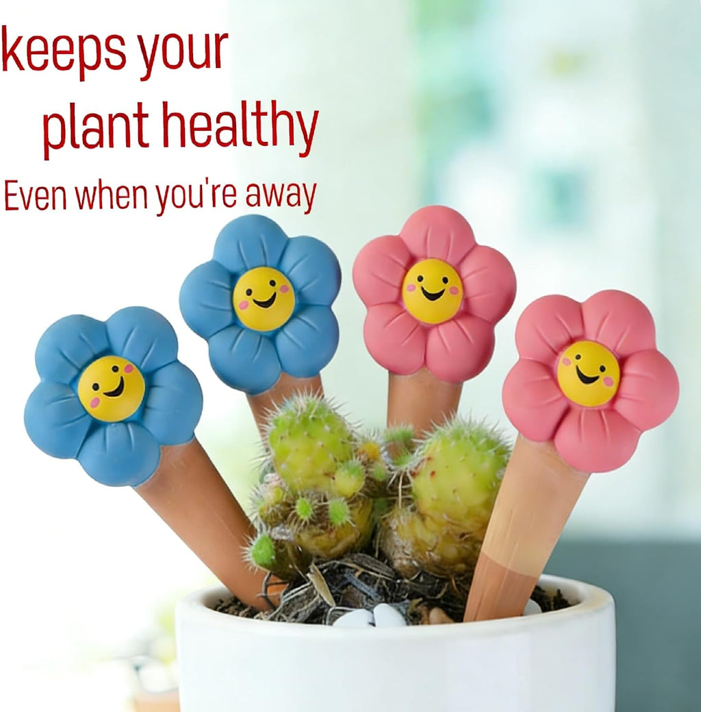 4 Pack Sunflower Self Watering Spikes - Decorative Terracotta Planter Insert for Potted Plants - Automatic Slow Release