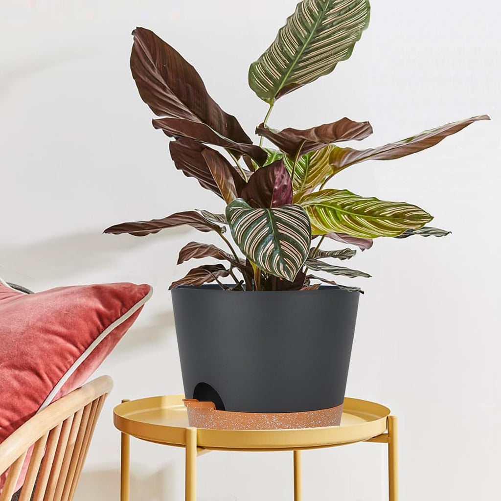 SwinDuck 12inch Large Self Watering Plant Pot, Plastic Cylinder Planter with 60Oz Deep Reservoir and Saucer for Indoor