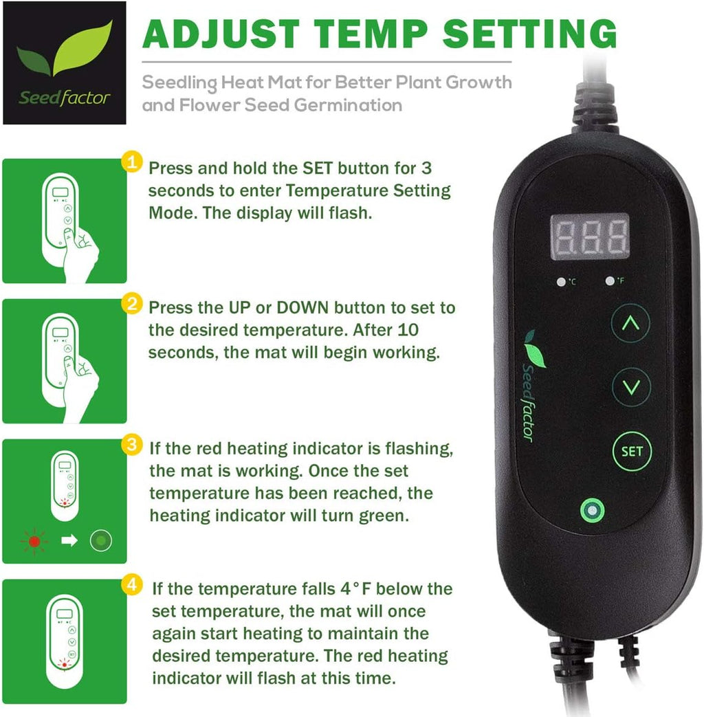 MET Certified Seedling Heat Mat with 50℉~108℉ Digital Thermostat Controller for Seed Germination (20" x 20")
