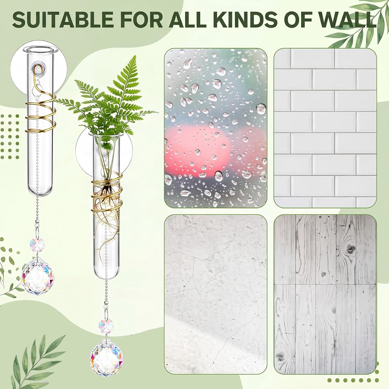 Zhehao 4 Set Window Hanging Propagation Stations 5.9'' Plastic Propagation Vases with Suction Cup & Crystal Pendants