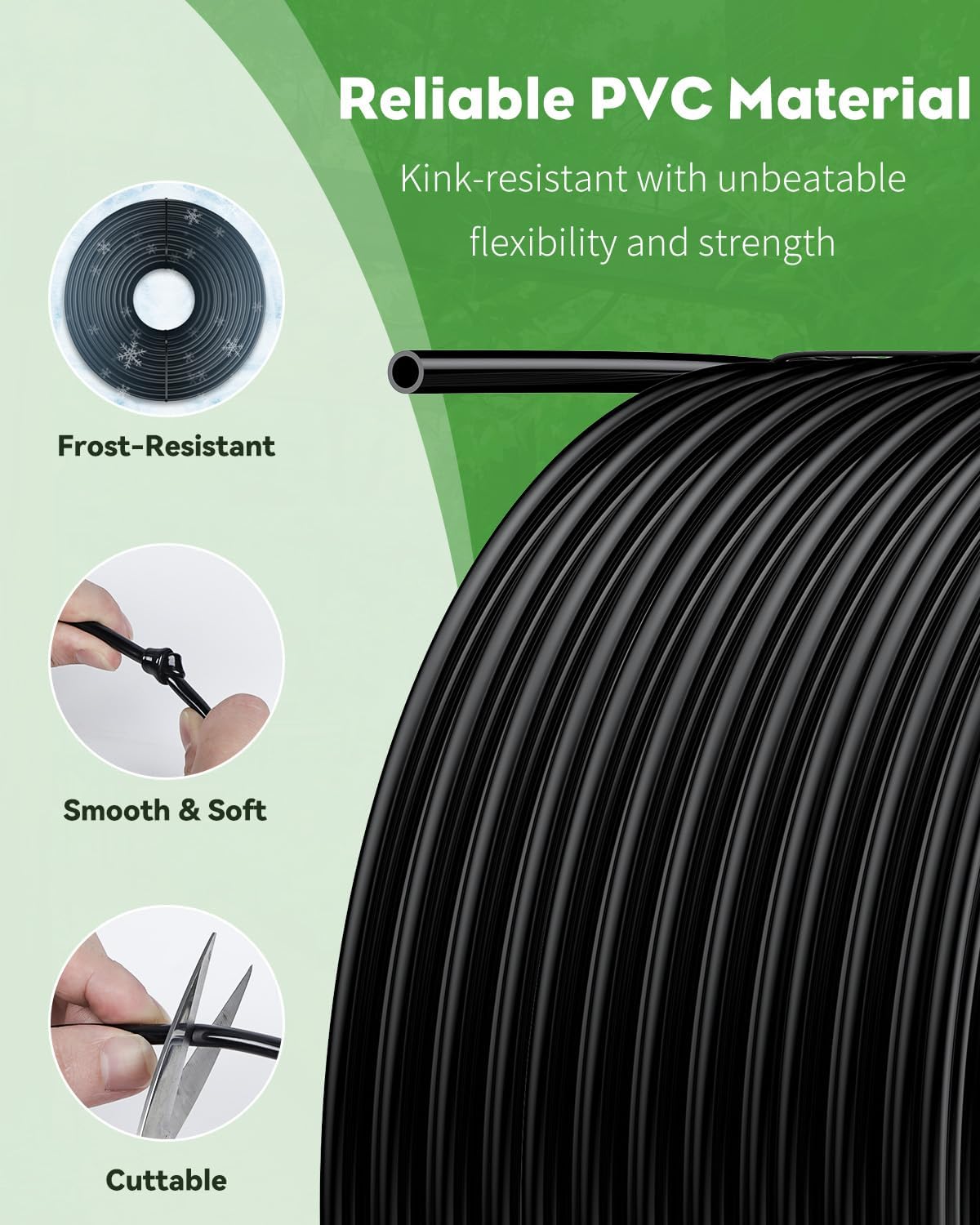 Pawfly 500 ft. 1/4" Drip Irrigation Tubing, Blank Distribution PVC Tubing for Drip Irrigation System, Drip Irrigation