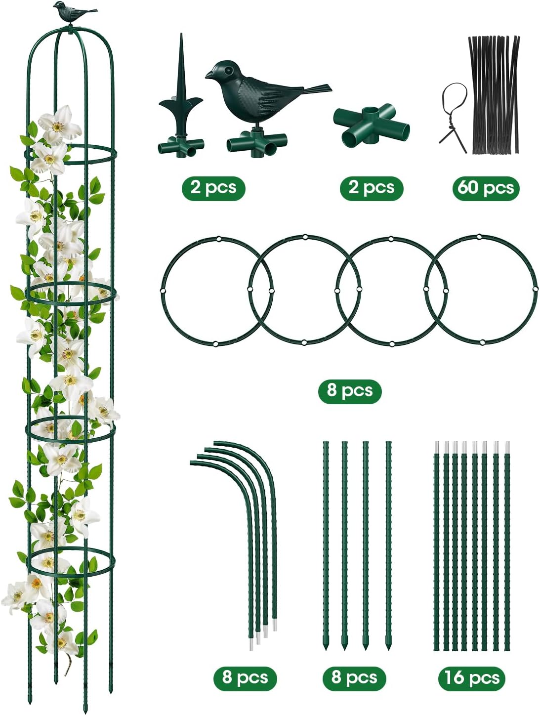 2PCS Garden Trellis for Climbing Plants, 6.2FT Rustproof Metal Pipe with Heavy Duty Plastic Coated, Garden Outdoor