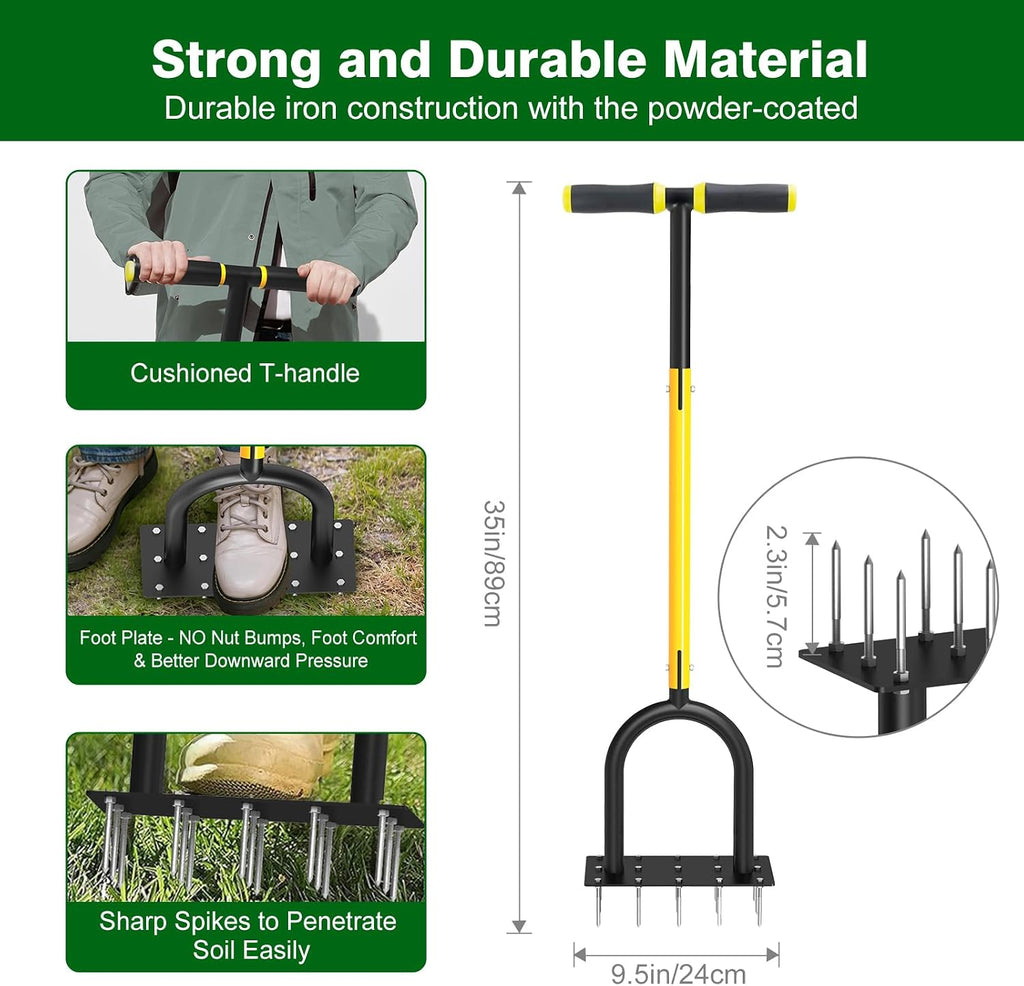Lawn Aerator Tool - Grass & Soil Aerator for Lawn & Yard Care | 15 Sharp Spikes Manual Aerator for Lawn , Deep Soil