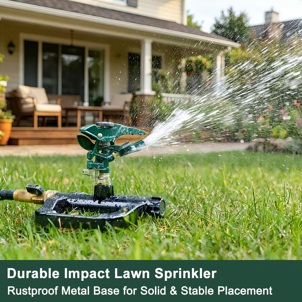 FANHAO Heavy Duty 360 Degree Pulsating Impact Sprinkler, Adjustable Lawn Sprinkler with Metal Base, Covers Up to 5,800