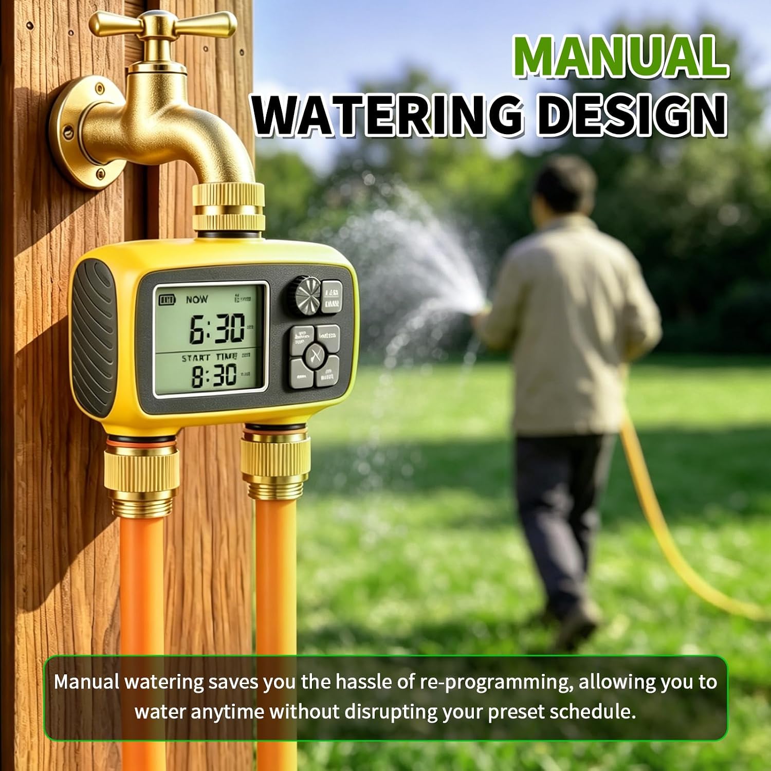 Upgraded Brass Sprinkler Timer-2 Zone Water Hose Timers with Metal Inlet & Outlet-Waterproof & Programmable Design