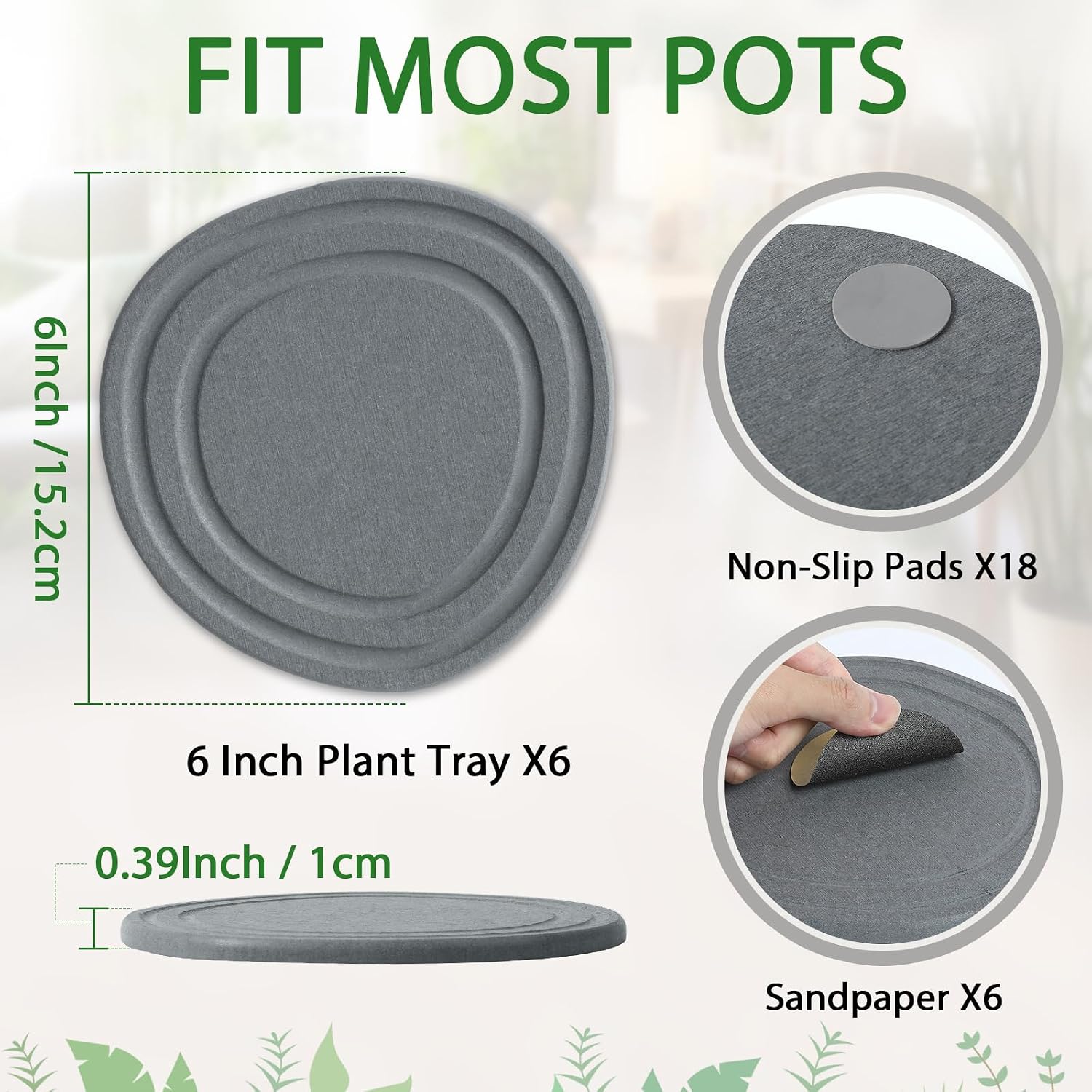 Plant Saucers for Indoors, 6 Pack 6" Quick Dry Diatomite Plant Drip Water Catcher Trays for Pots, Diatomaceous Earth