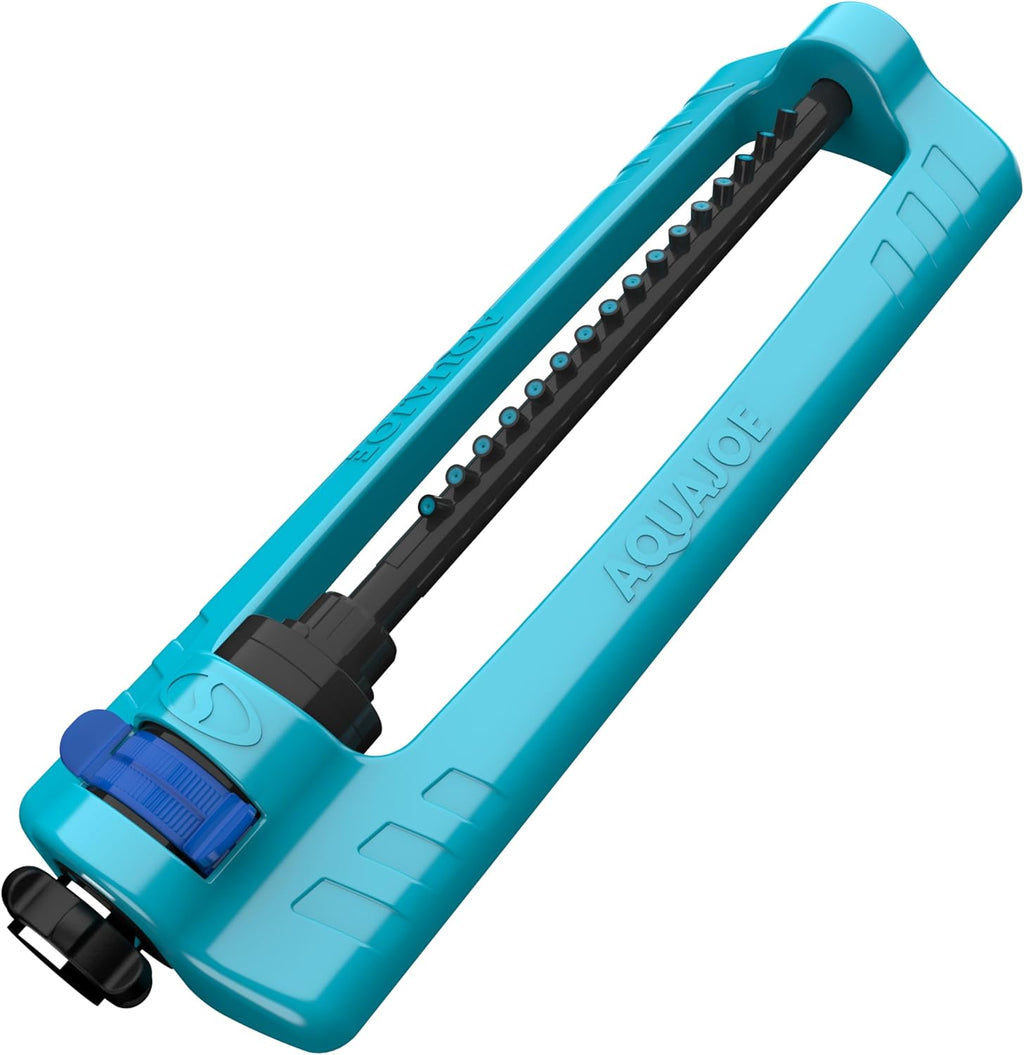 Aqua Joe Oscillating Sprinkler with Adjustable Spray, 16 Clog-Resistant Nozzles, Metal Base & 3600 Square Foot