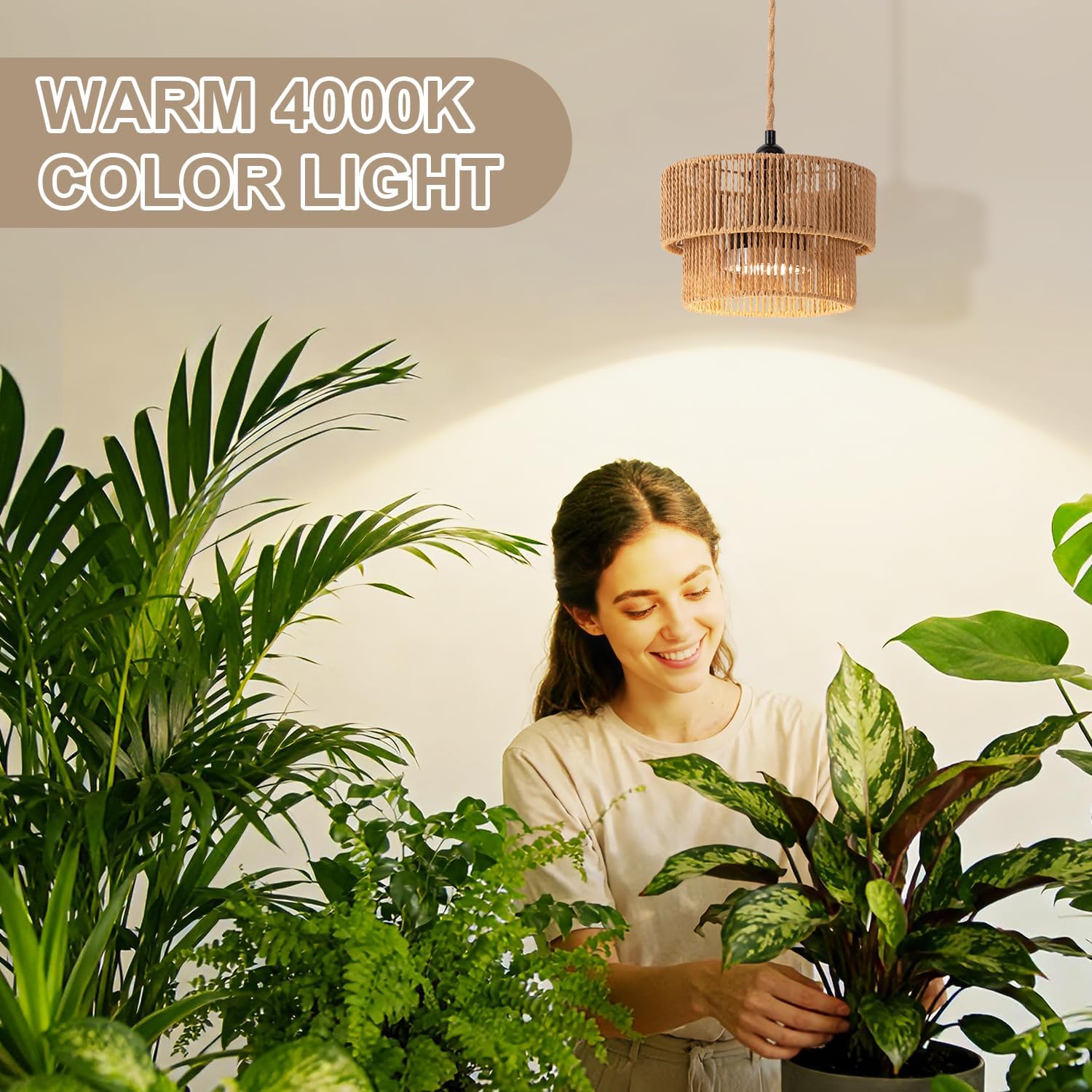 Hanging Grow Light, 30W LED Lamp with Timer for Indoor Plants | 4000K LED plant lamp with 15 ft cord, outlet timer, and