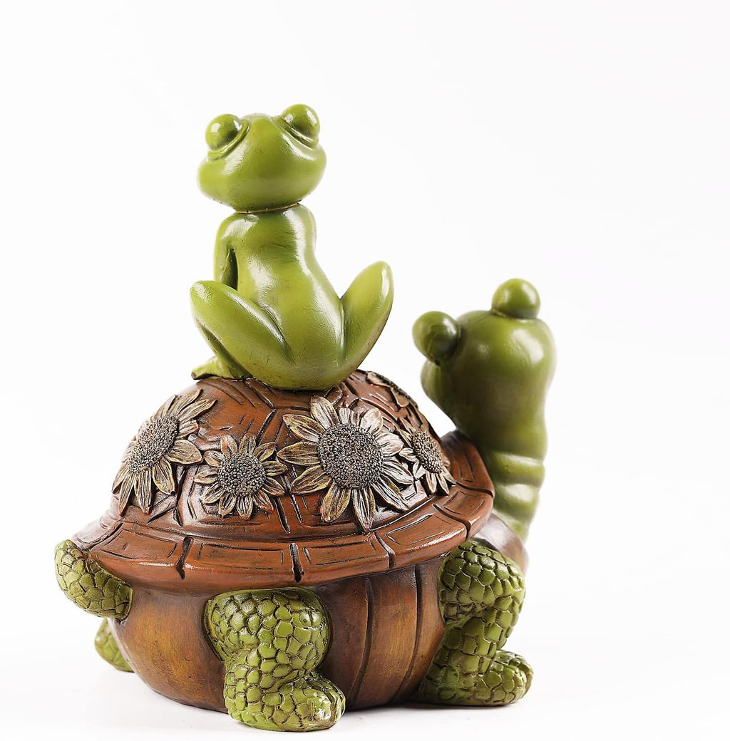 Resin Frog and Tortoise Garden Statue, Green Frog Tortoise Figure for Outdoor Decor Yard and Garden Decoration Resin