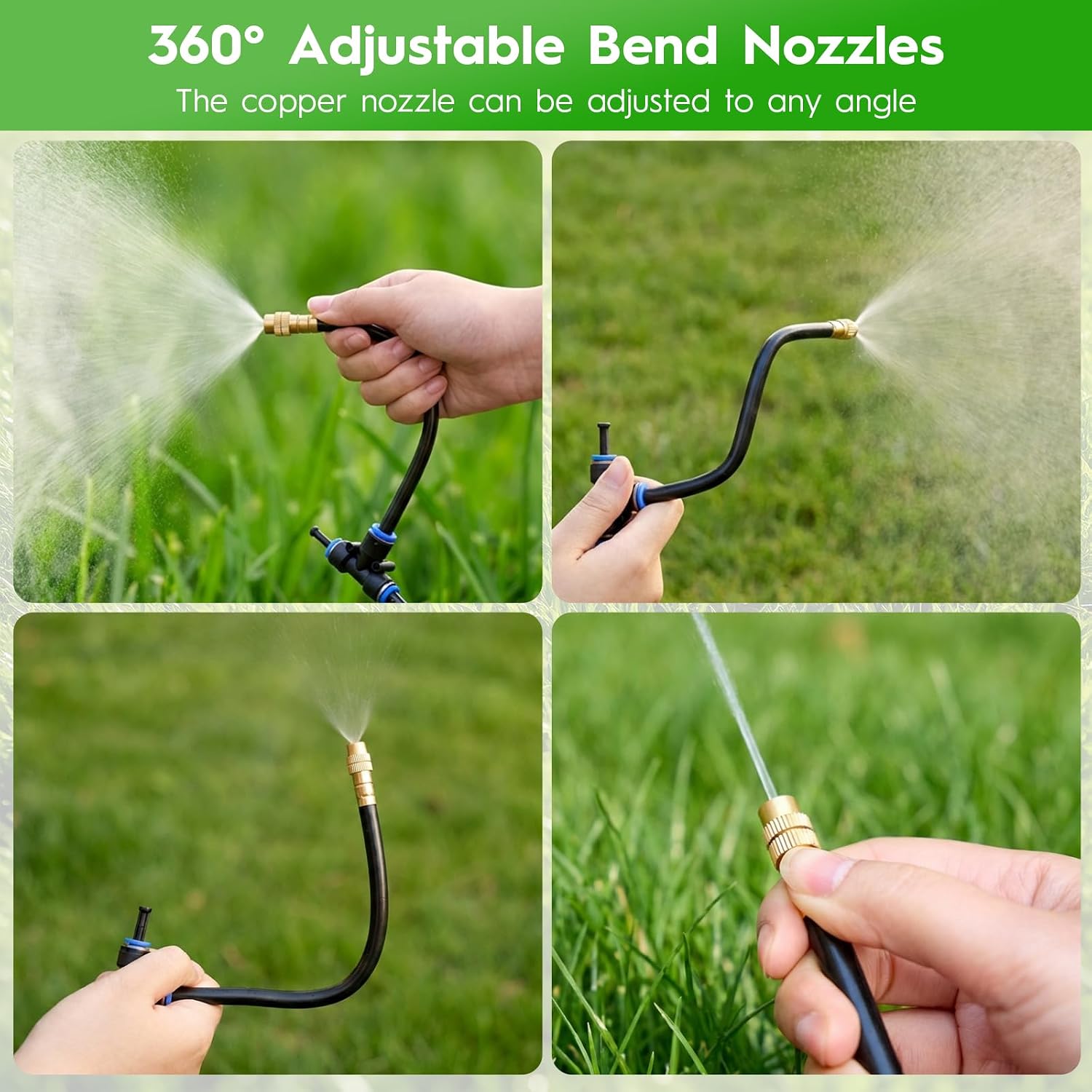 100FT Drip Irrigation System, 1/4" PE Tubing Garden Watering System with 20pcs 360° Bendable Copper Nozzles
