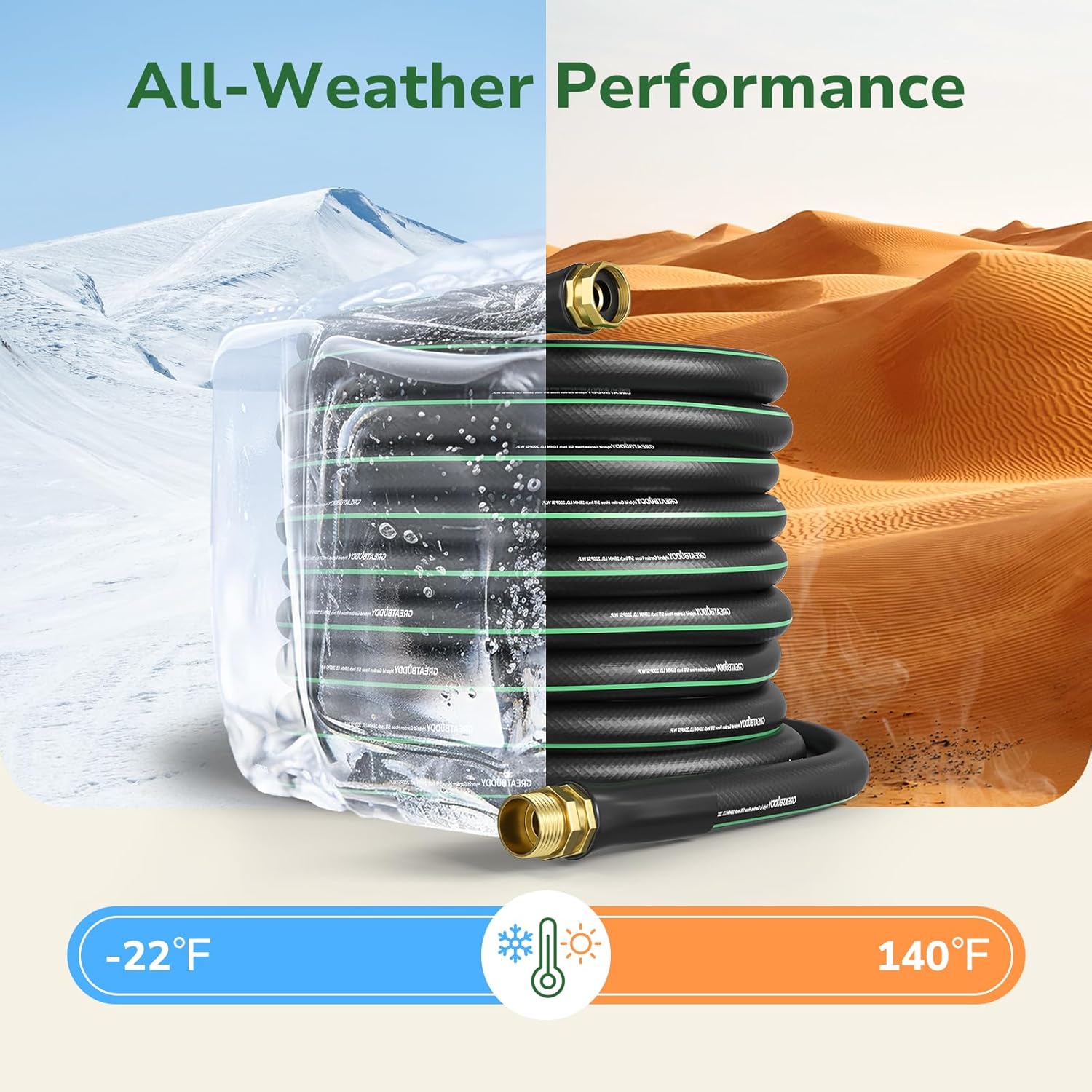 GreatBuddy 100 ft Garden Hose, Flexible Rubber Water Hose 5/8" | Heavy Duty, Lightweight Hose, Burst 600 PSI with Solid