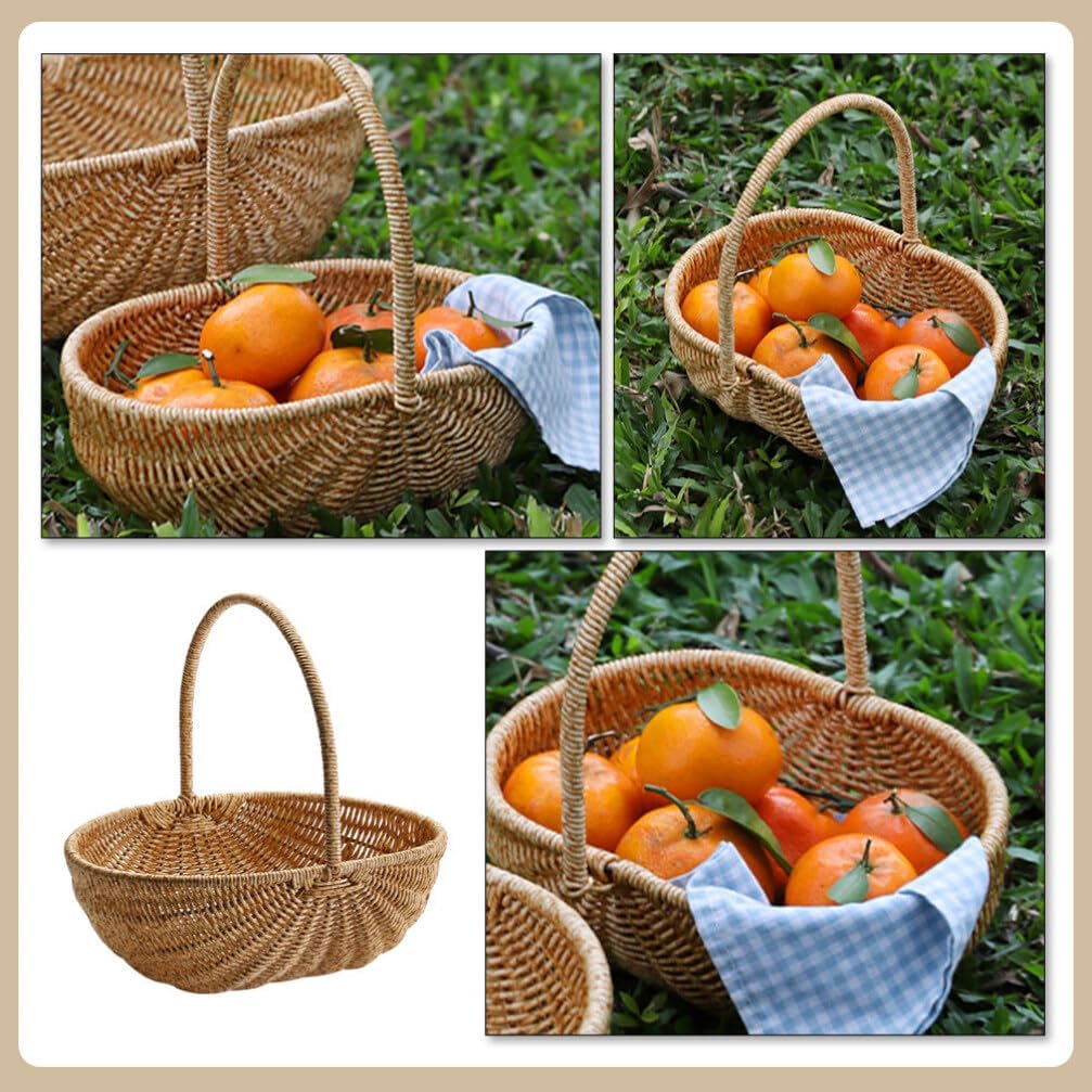 Kisangel Creative Light Brown Picnic Basket - Multi-Functional Rattan Style Harvest Shopping Basket for Fruits