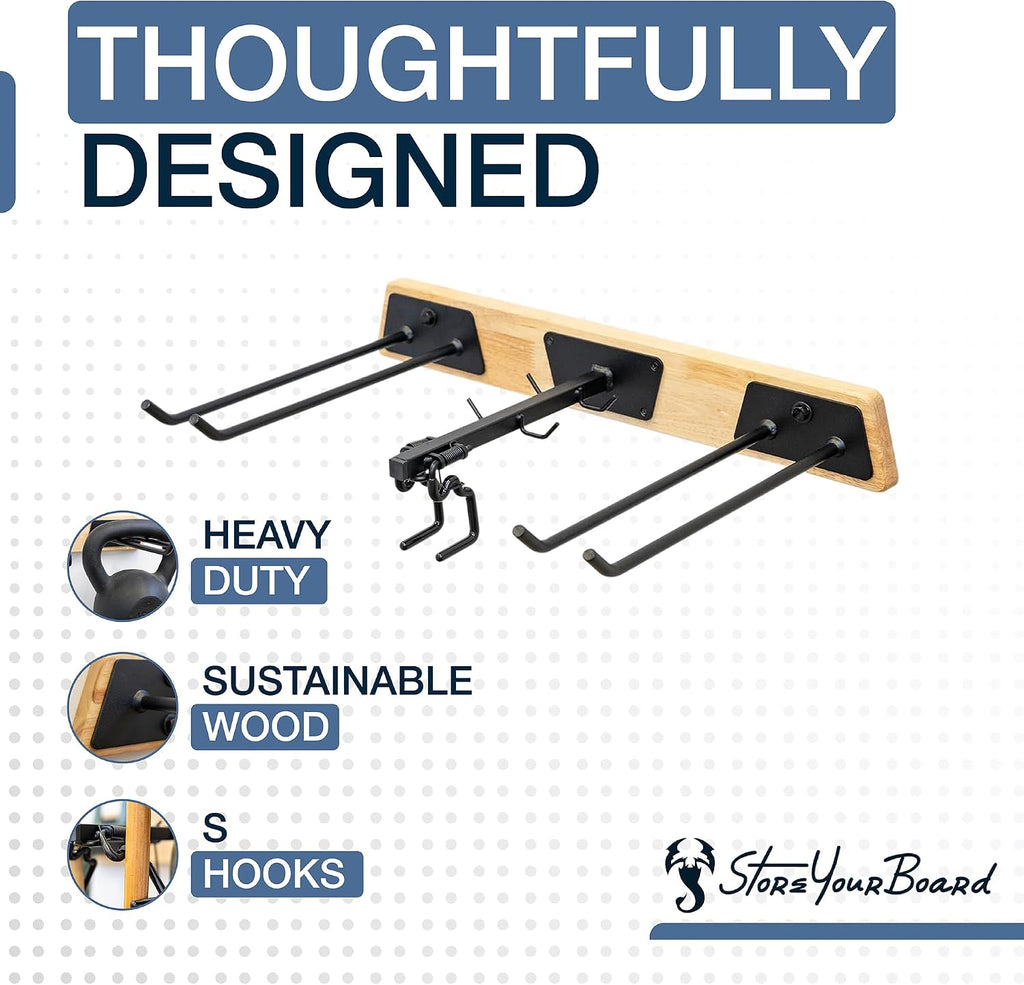 StoreYourBoard BLAT Tool Wood Yard Tool Organizer, Solid Steel Holds 125 lbs, Garage Wall Mount Hooks for Shovels Rakes