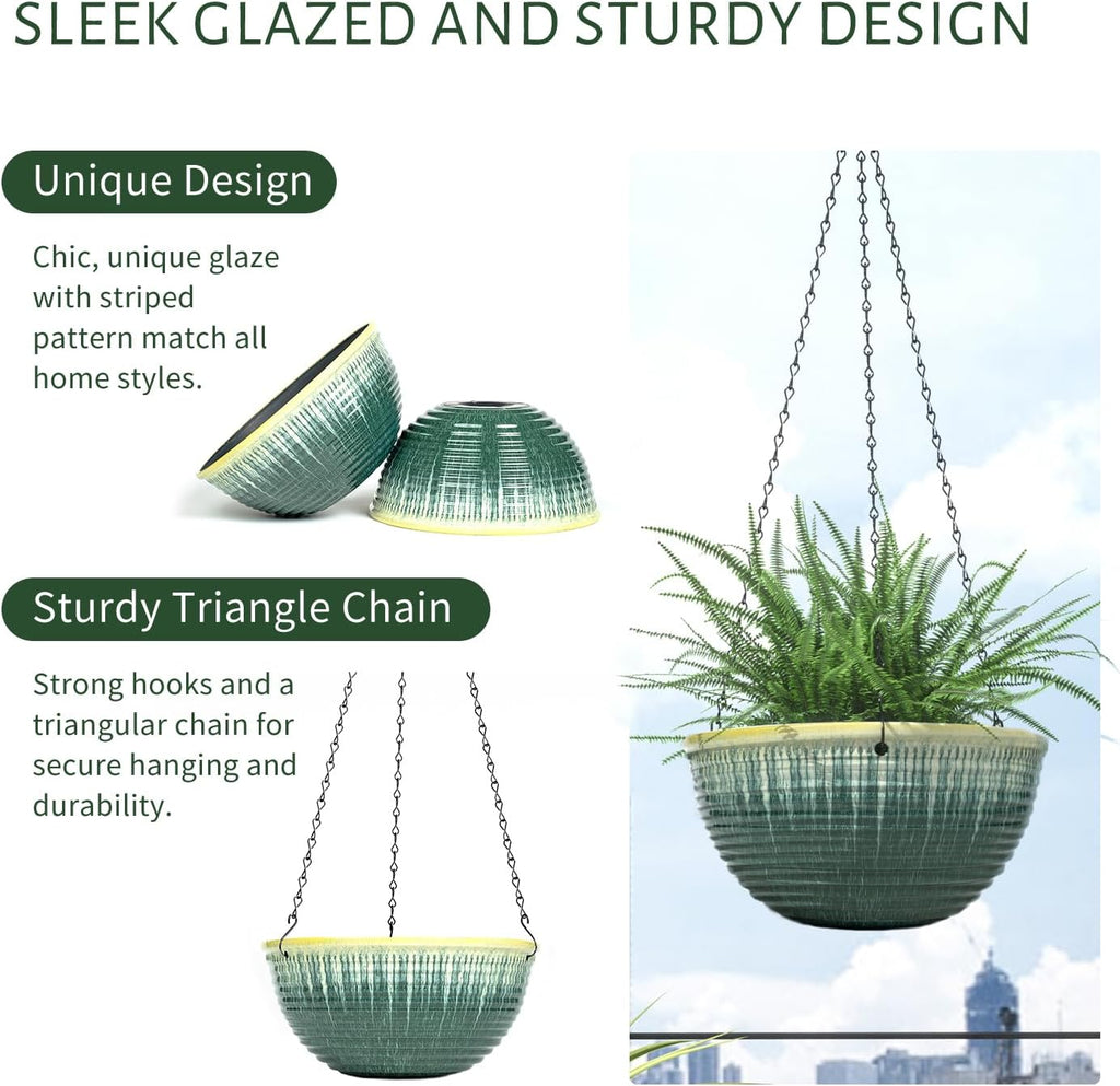 10inch Hanging Planter, 2 Pack Hanging Planters for Indoor and Outdoor Plants, Glazed Hanging Plant Holder with