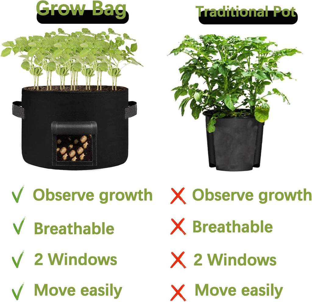 4 Pack 20 Gallon Grow Bags Heavy Dduty Nonwoven Potato Grow Bag with 2 Sturdy Handles&2 Windows,Thickened Plant Grow