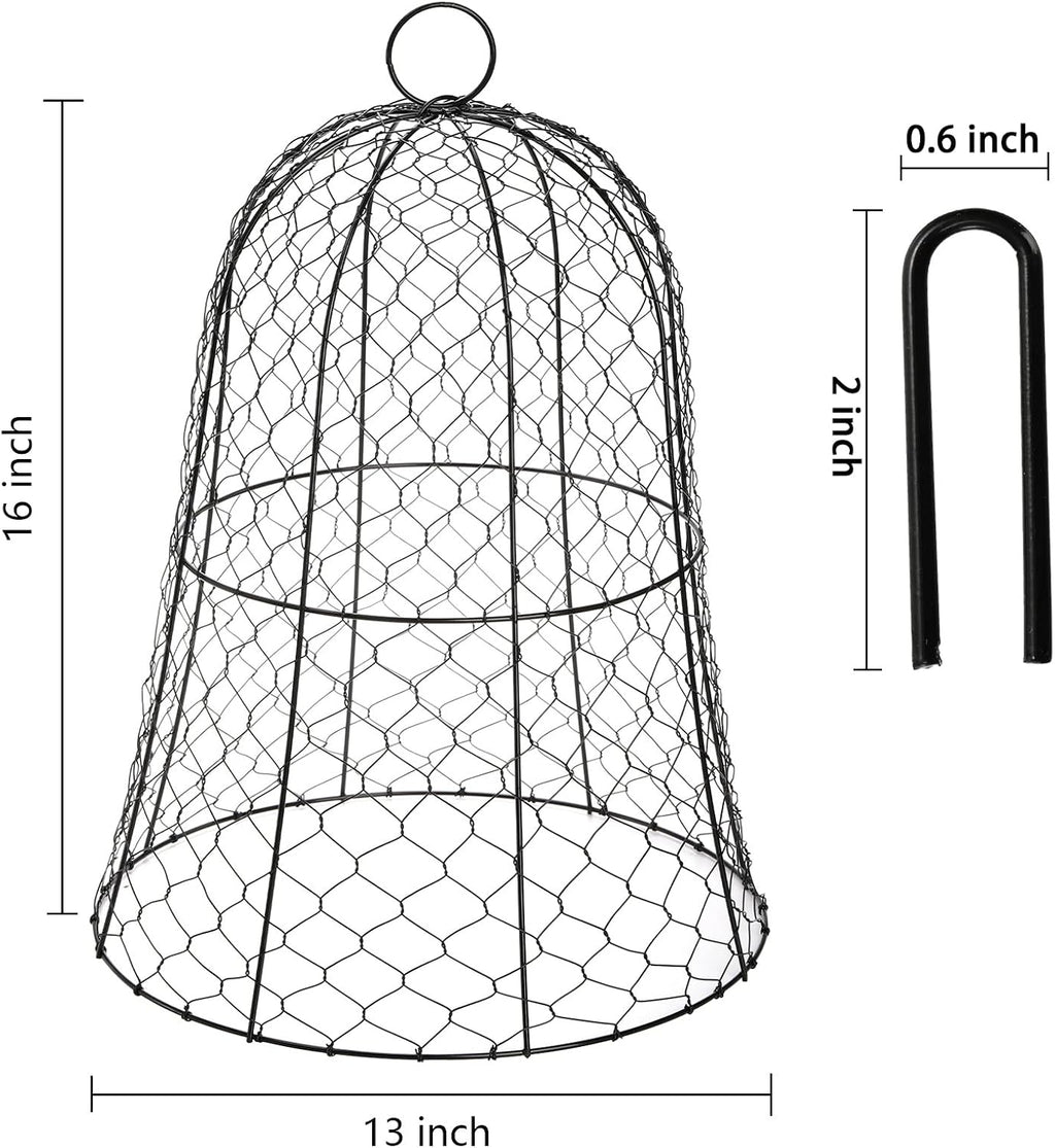 Coloch 5 Pack Garden Chicken Wire Cloche, 16x 13 Inches Black Dome Plant Protector Cover Strong Metal Garden Cloches
