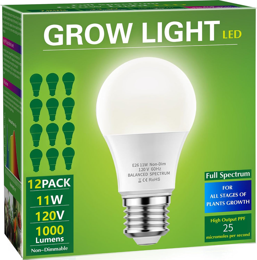 Briignite 12 Pack Grow Light Bulbs, Full Spectrum LED Grow Light