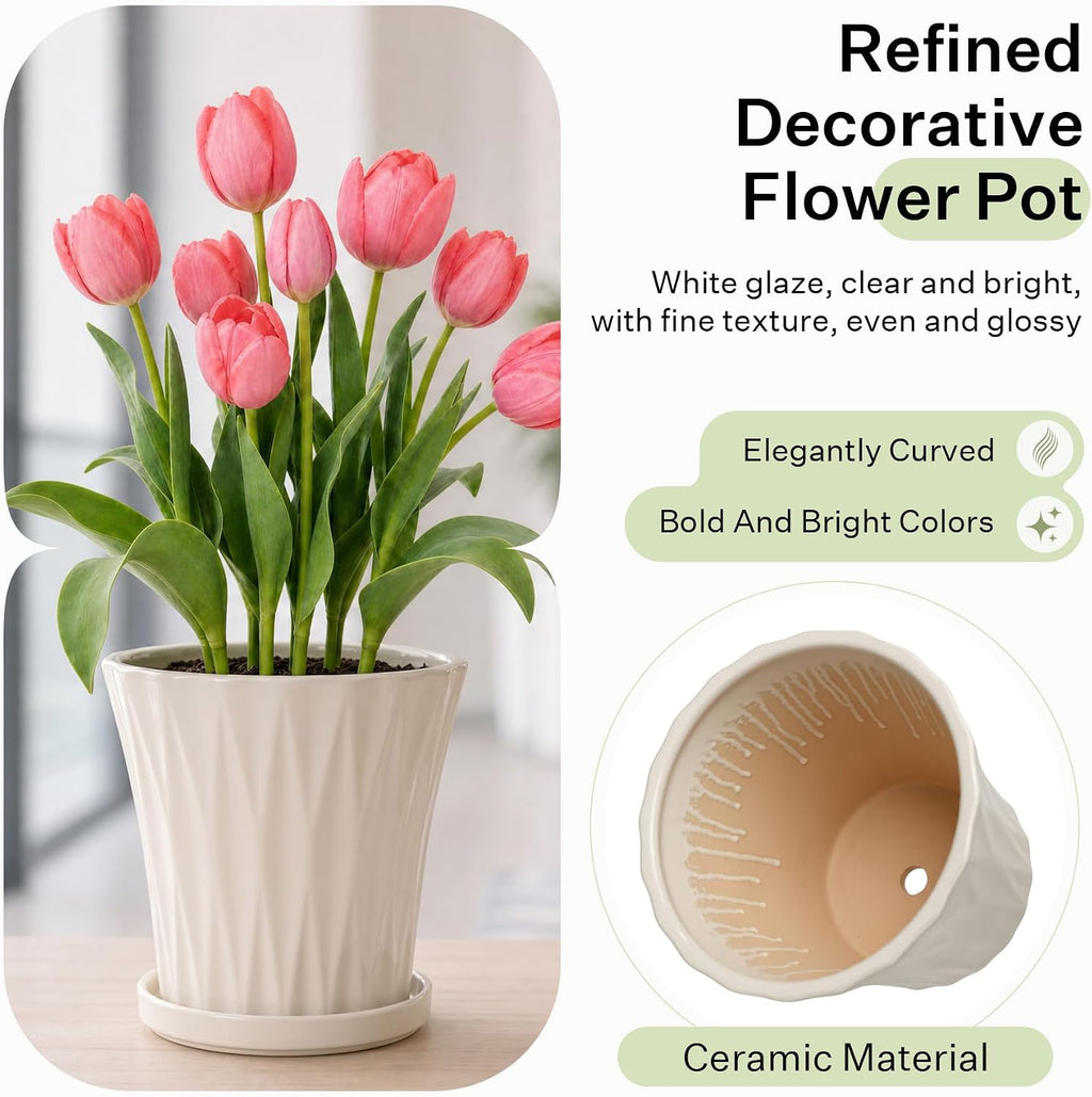 6.6 Inch Ceramic Planters with Drainage Hole and Saucer,Indoor Outdoor Large Flower Pots, Garden Pot for Plant Lovers