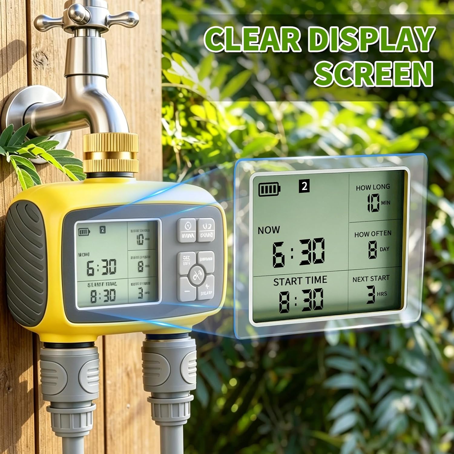 Upgraded Brass Sprinkler Timer-2 Zone Water Hose Timers with Metal Inlet & Outlet-Waterproof & Programmable Design