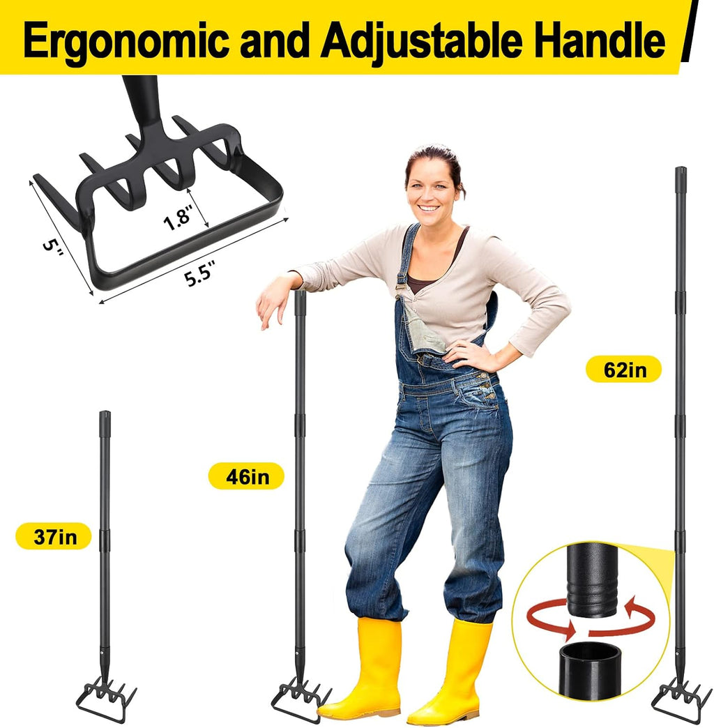 Garden Hoe, Heavy Duty Hula Hoe Garden Tool for Weeding, 62 Inch Cultivator Stirrup Hoe with Adjustable Long Handle
