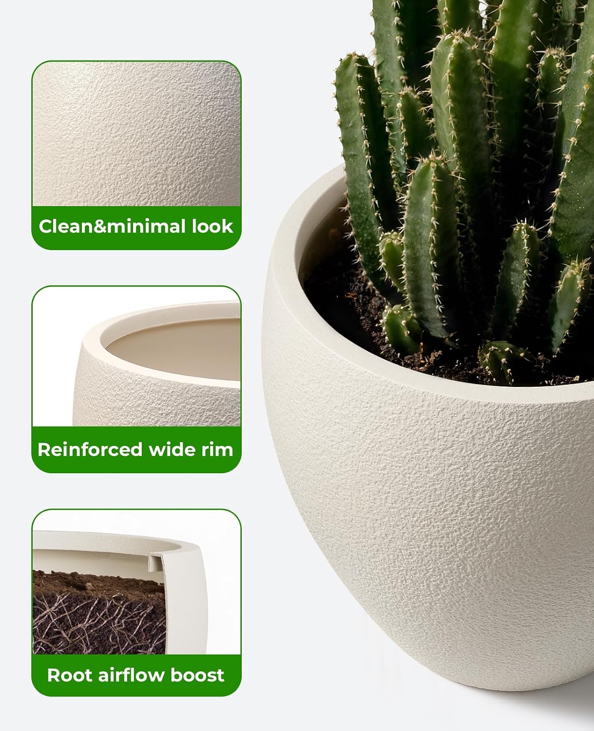 14.5 Inch Large Plastic Flower Pot with Drainage for Plants | Heavy-duty floor planter with a removable rubber plug