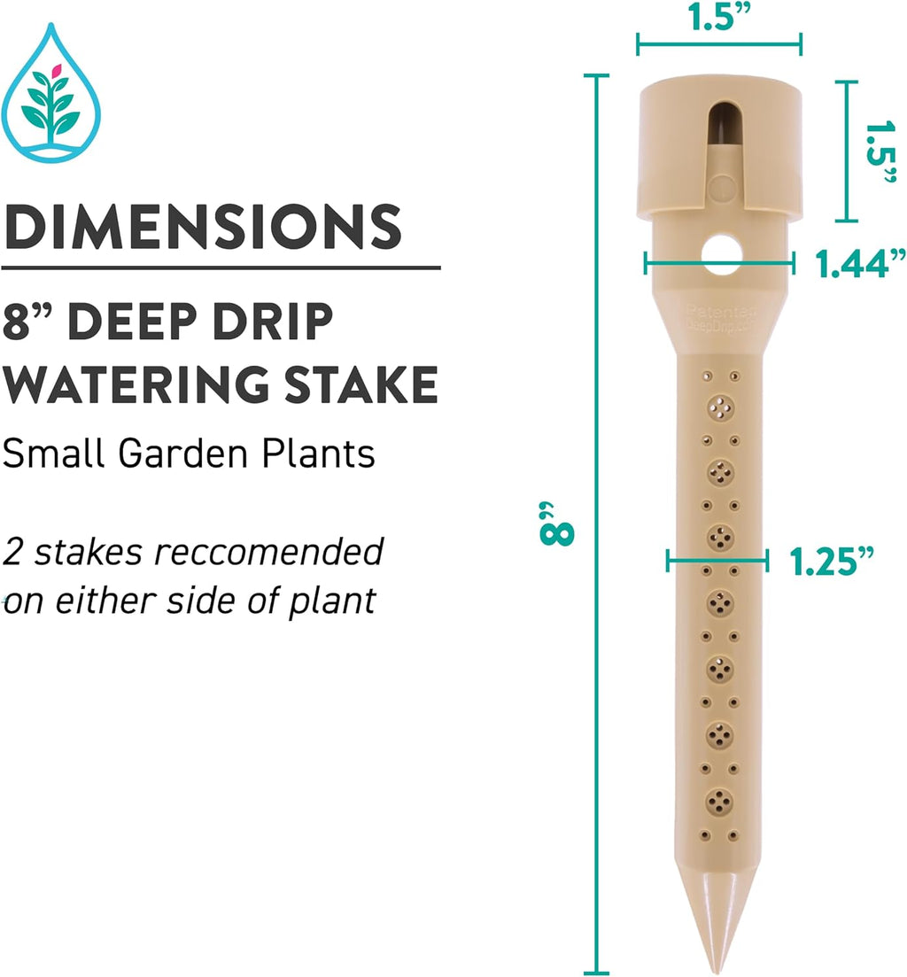 8 in. DEEP DRIP Garden Watering Stake (4 Pack) (Tan) | UV-Protected ABS Plastic Deep Root Irrigation Spike for Flowers