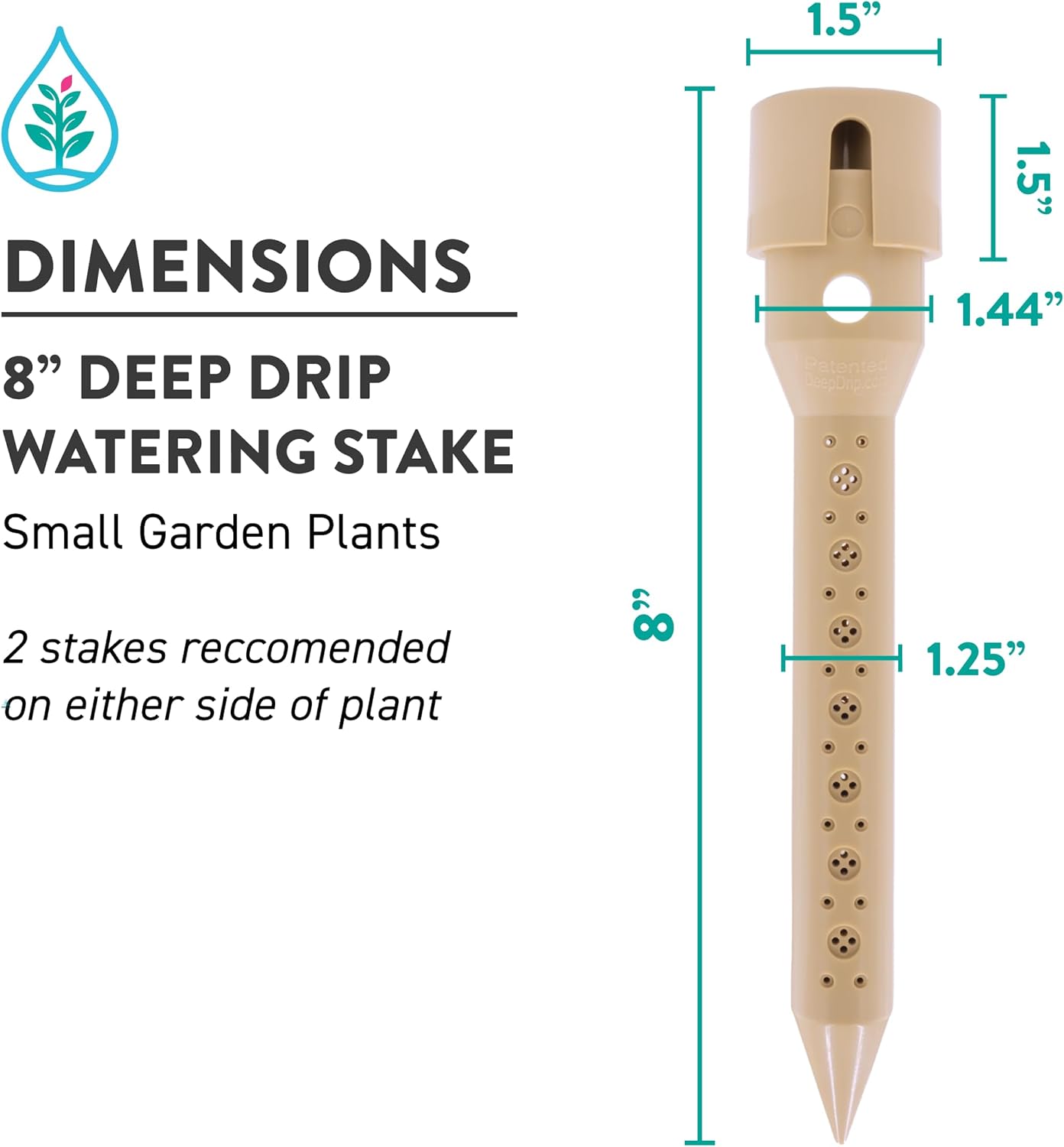 8 in. DEEP DRIP Garden Watering Stake (4 Pack) (Tan) | UV-Protected ABS Plastic Deep Root Irrigation Spike for Flowers