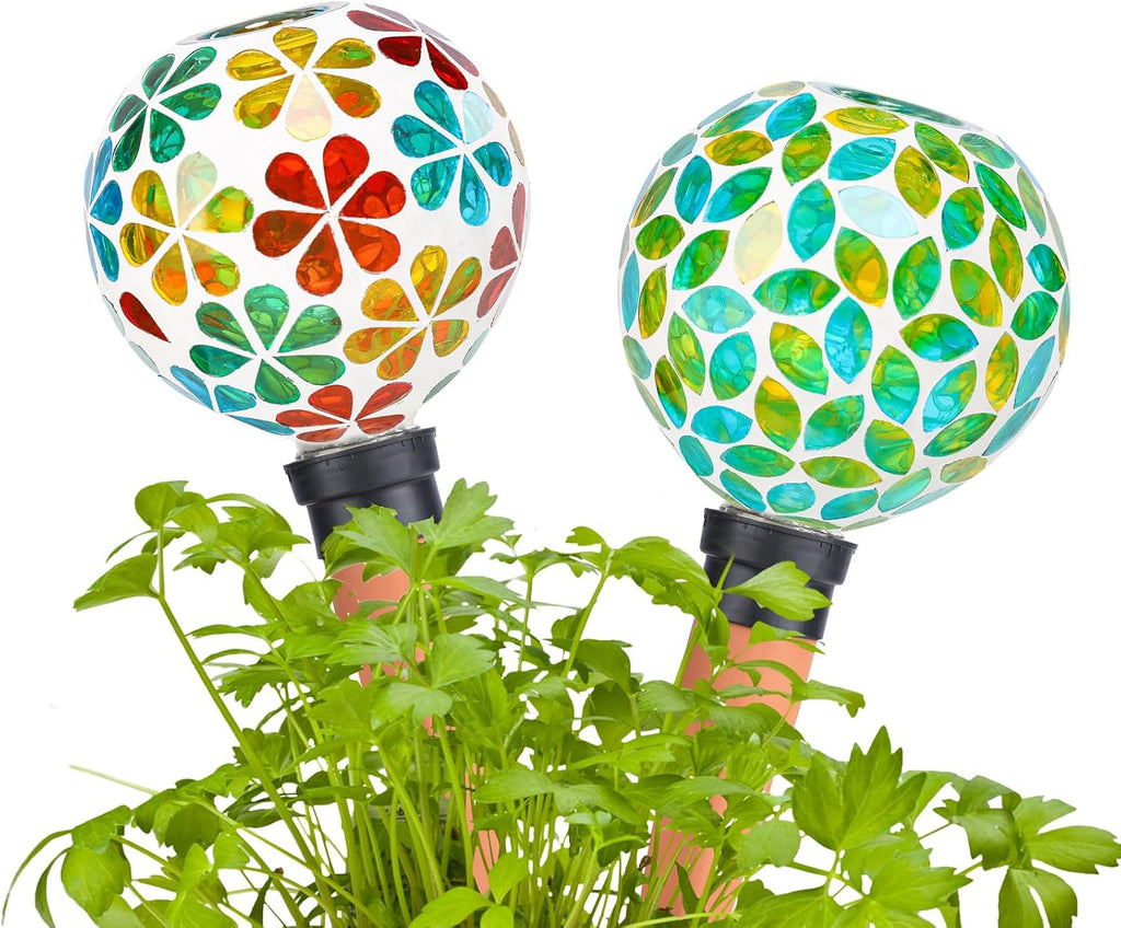 Plant Watering Globes Mosaic Self Watering Spikes 2 Pack | Large Self Watering Planter Insert Automatic Watering Device