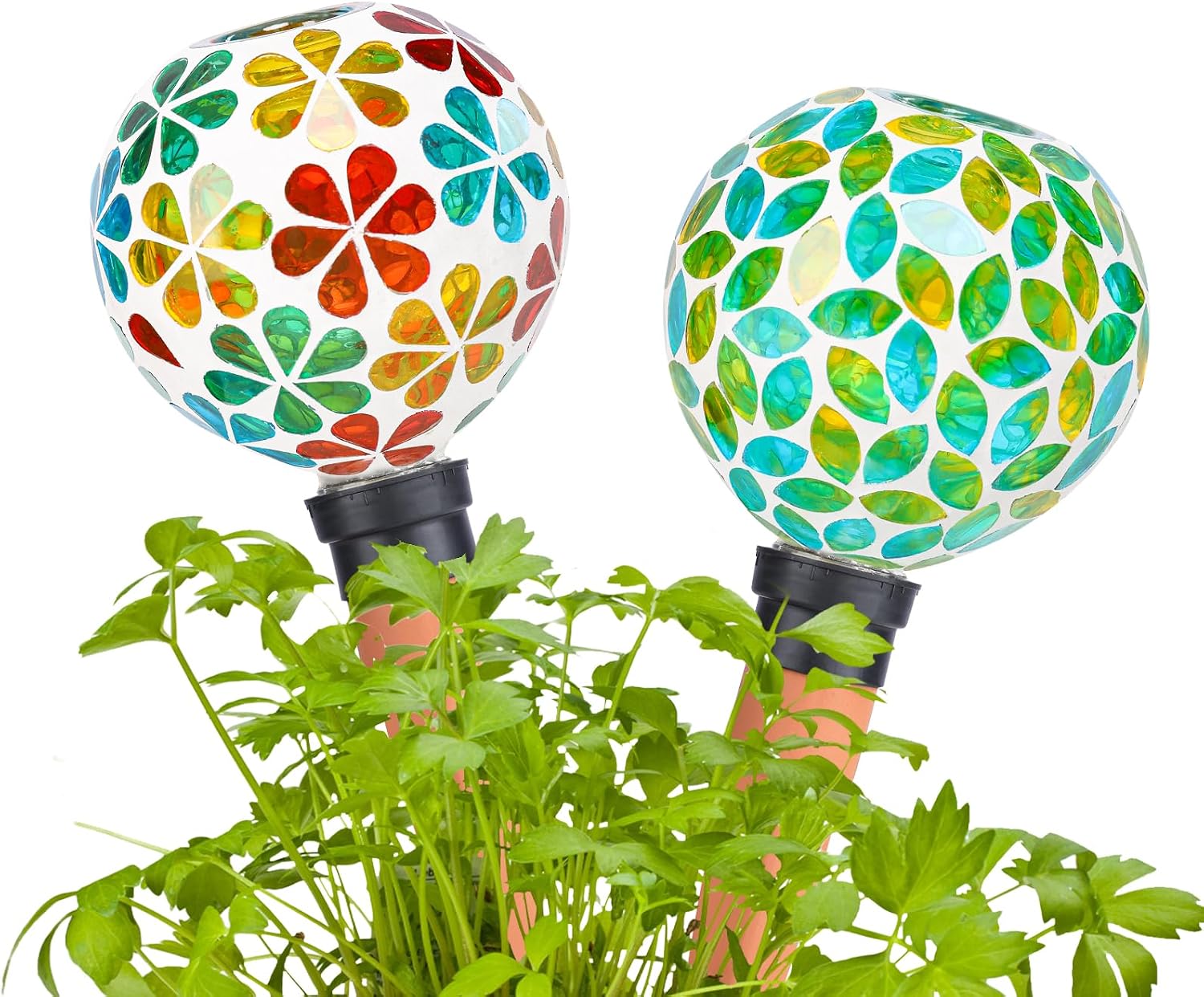 Plant Watering Globes Mosaic Self Watering Spikes 2 Pack | Large Self Watering Planter Insert Automatic Watering Device