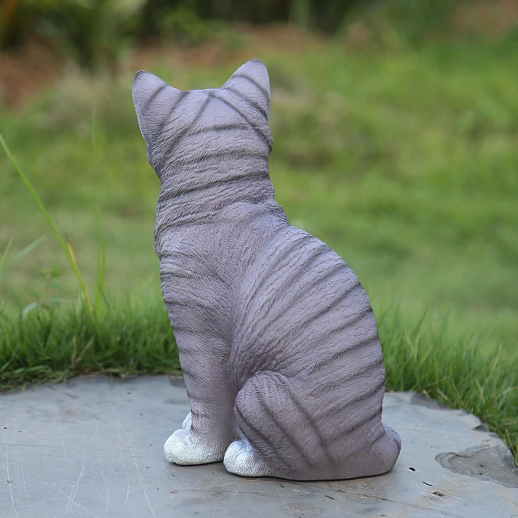 Outdoor cat Sculpture Garden Cat Statue, Gray Resin, 10.8 x 7 x 4.7 inches, Grey Kitten Statue Courtyard, Lawn, Yard