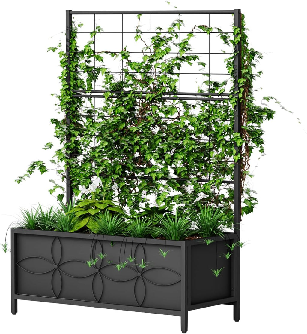 Zhongma Sturdy Raised Garden Bed with Trellis (15.75 x 35.43 x 48.8 in) for Vegetables Flower, Planter Box for Backyard