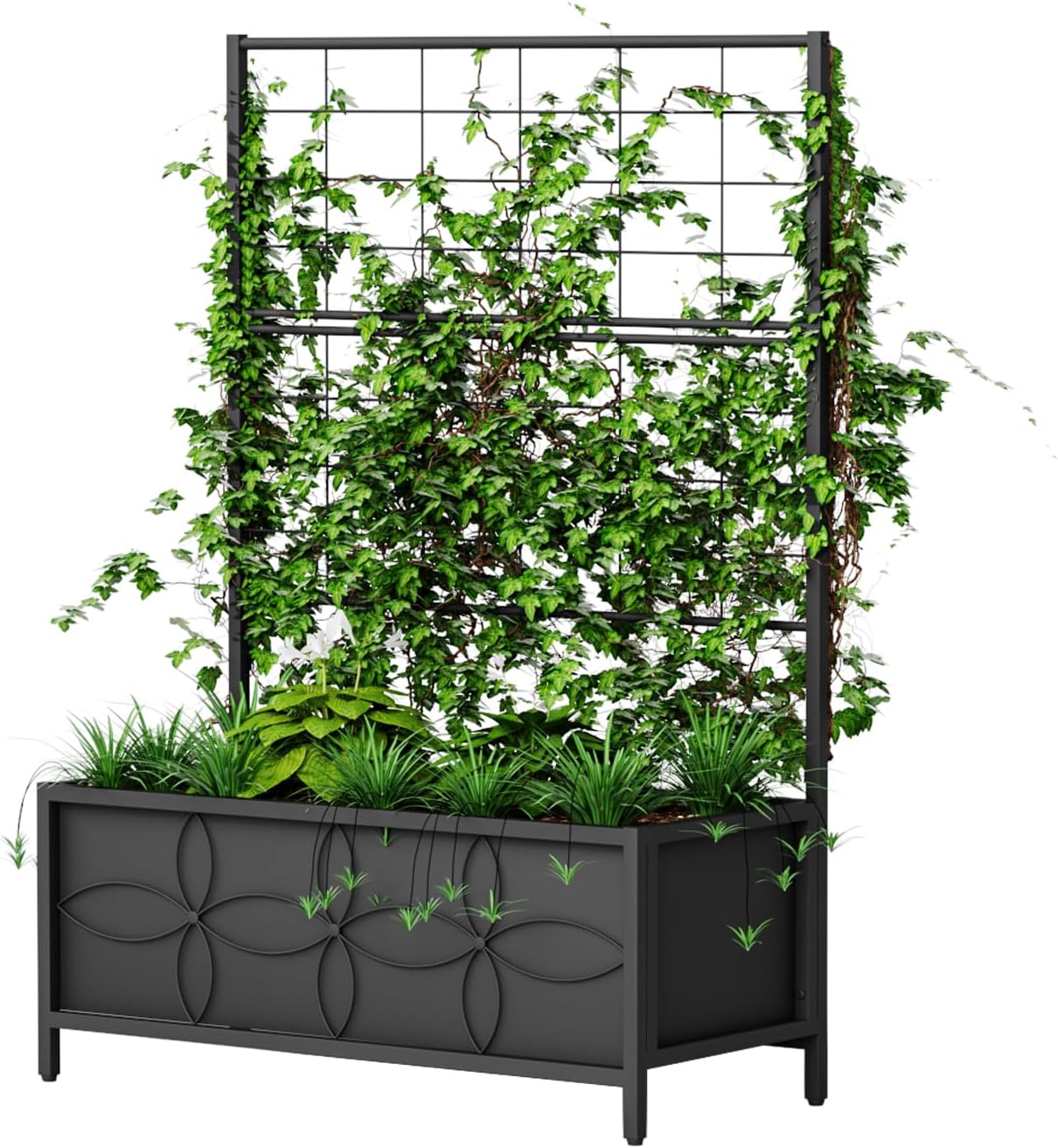 Zhongma Sturdy Raised Garden Bed with Trellis (15.75 x 35.43 x 48.8 in) for Vegetables Flower, Planter Box for Backyard