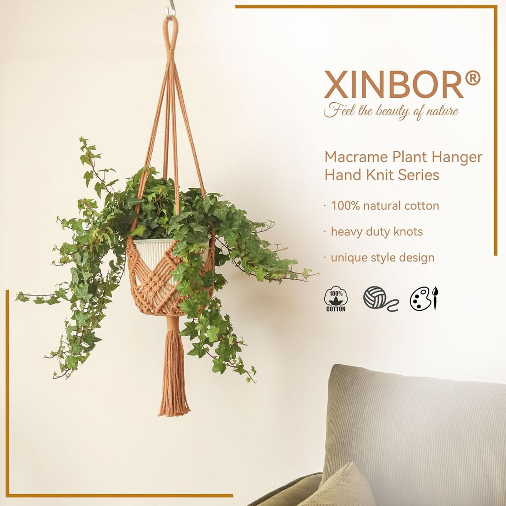 4 Pack Macrame Plant Hangers Indoor Up to 10 inch Pot, Boho Hanging Planters, Plant Holder with 8Pcs Stainless Steel