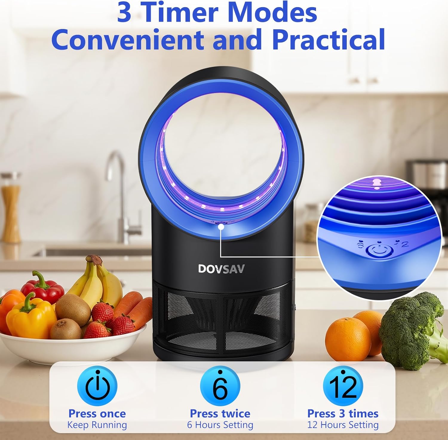 Fruit Fly Traps for Indoors, Blue Gnat Trap Indoor with Suction & Timer | Uv Light Lures Fruit Flies/Gnats, Timer