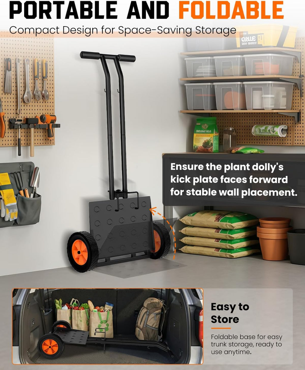 Plant Caddy with Wheels, 176Lbs Heavy Duty Plant Dolly Cart | Foldable, Adjustable Grabbing Arm & Strap, Back &