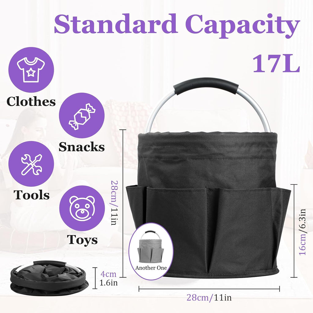 2Pack 17L Foldable Cleaning Supply Caddy with Handle, Portable Bucket Tool Organizer, Garden Tool Bag in 600D Oxford