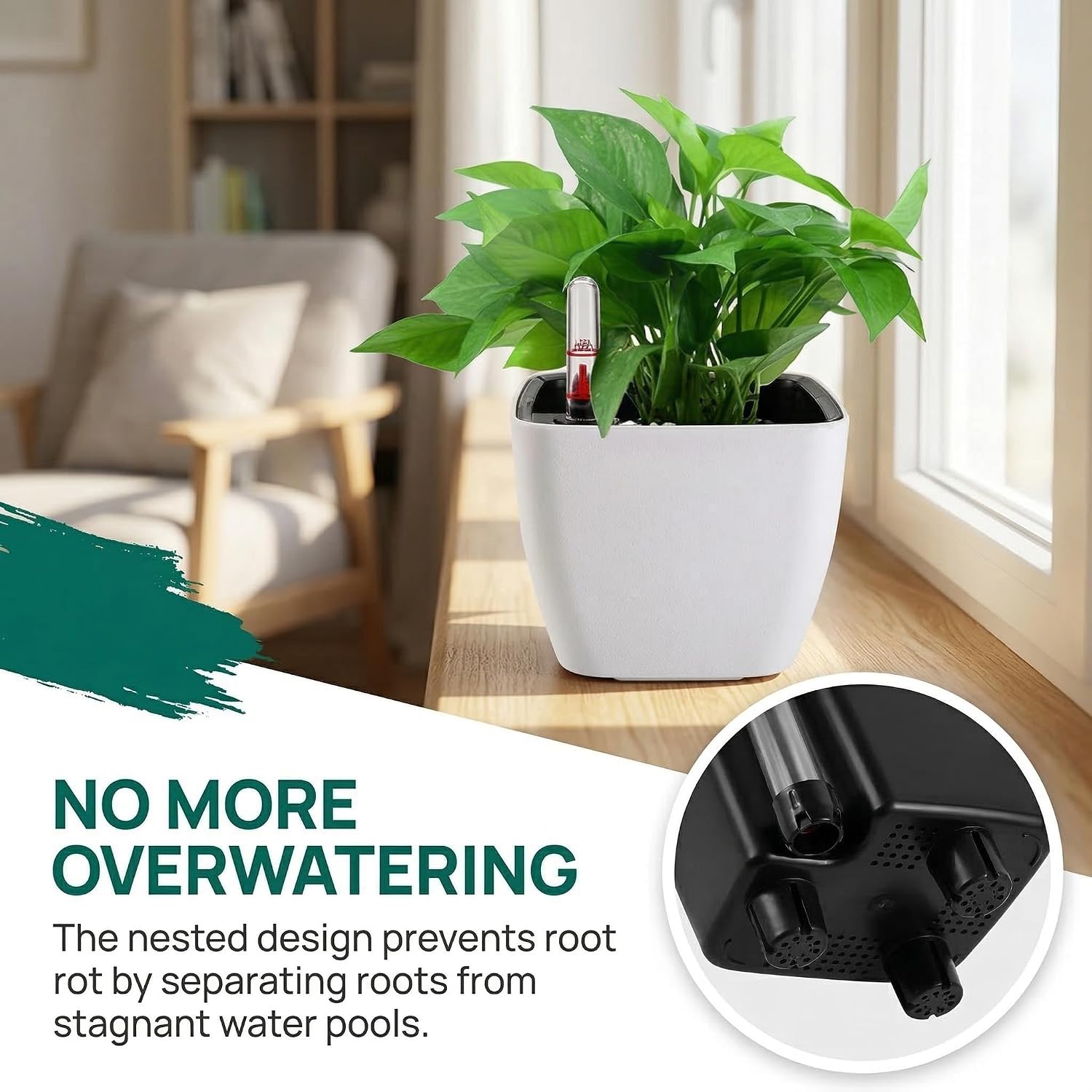 6 Pack Self Watering Planter with Water Level Indicator, 5 Inch Plastic Plant Flower Pots Nested Container for Indoor