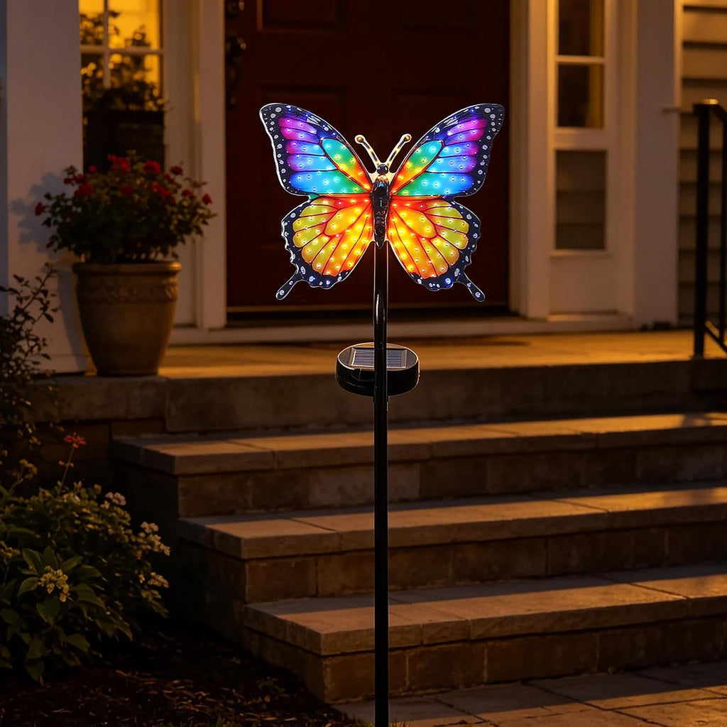 Solar Butterfly Garden Stake Light, 39.4" Outdoor Solar Garden Decor Light, Rainbow Glow Acrylic Butterfly, Auto On/Off