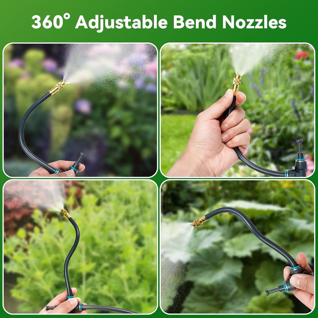 360°Adjustable Drip Irrigation System,200FT Irrigation System for Garden | 32 Copper Nozzles,141Pcs Automatic Misting