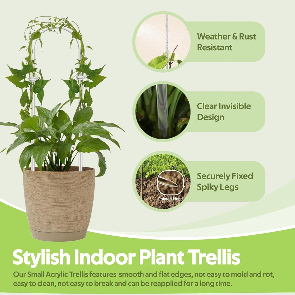 8 Pack Clear Acrylic Plant Trellis for Potted Plants Indoor Outdoor - Thickened U-Shaped & Round Small Trellis for