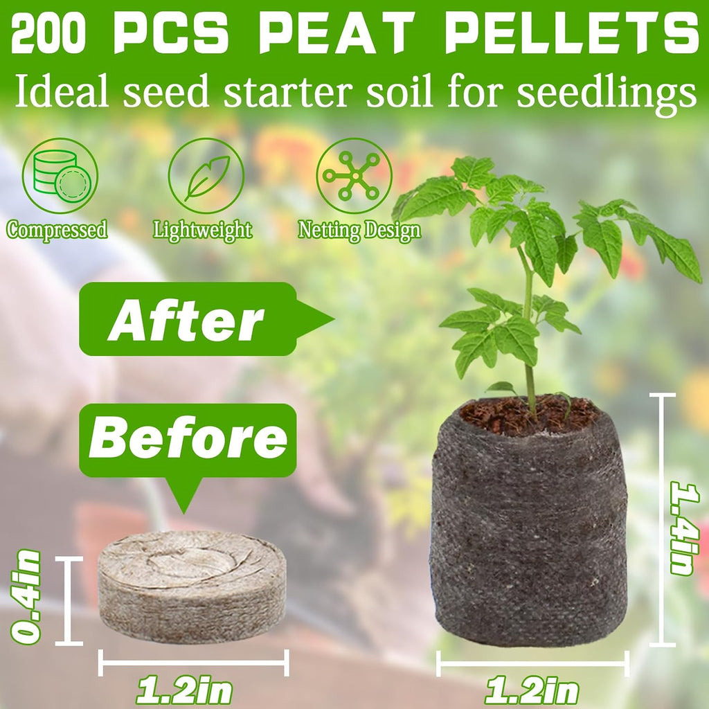 Peat Pellets for Seed Starting, 200 Pcs 30mm Seed Starter Soil Pods | Easy Transplant & High Expansion, Ideal Seedling